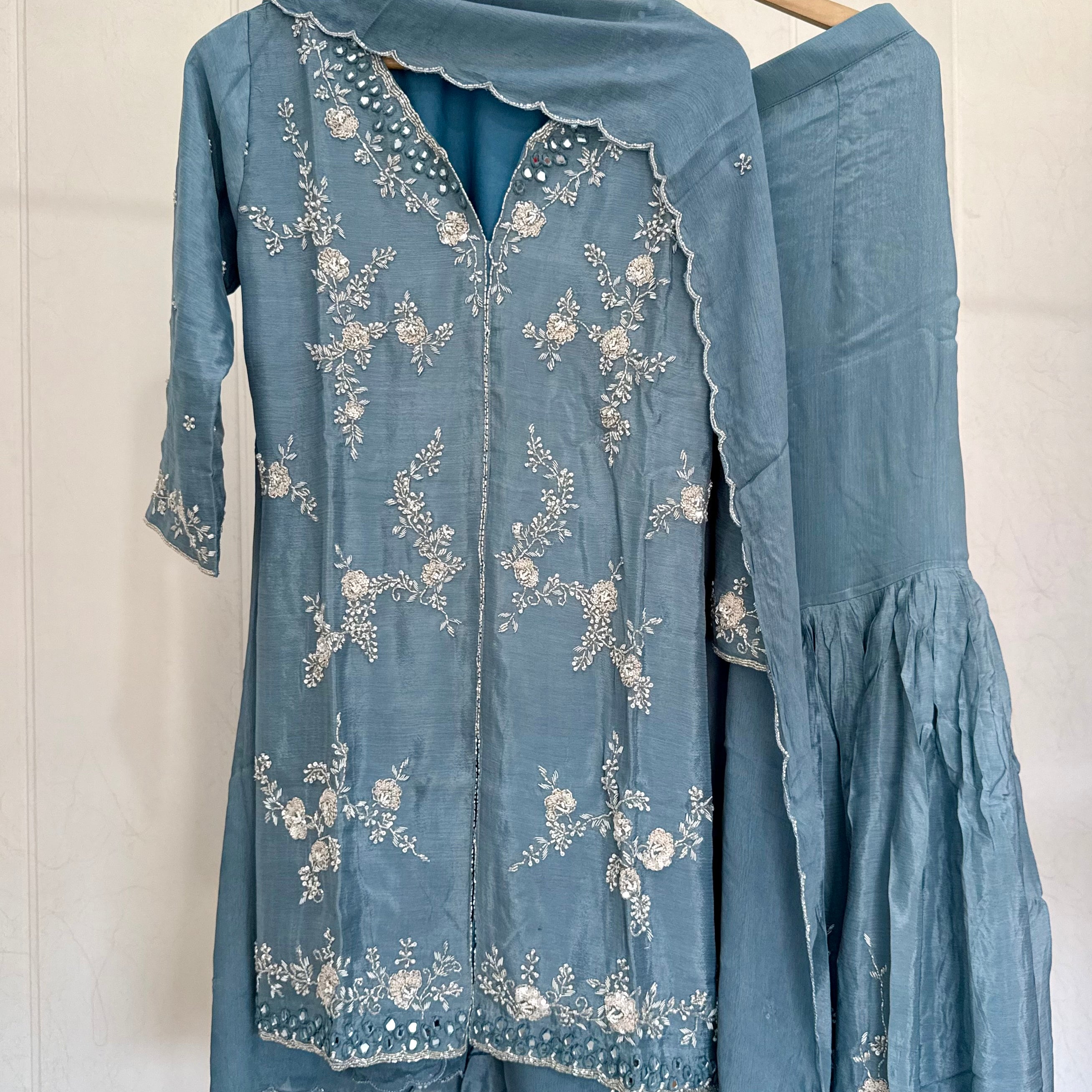 ✨Ruby - Premium Chinnon Slit Kurti Sharara set