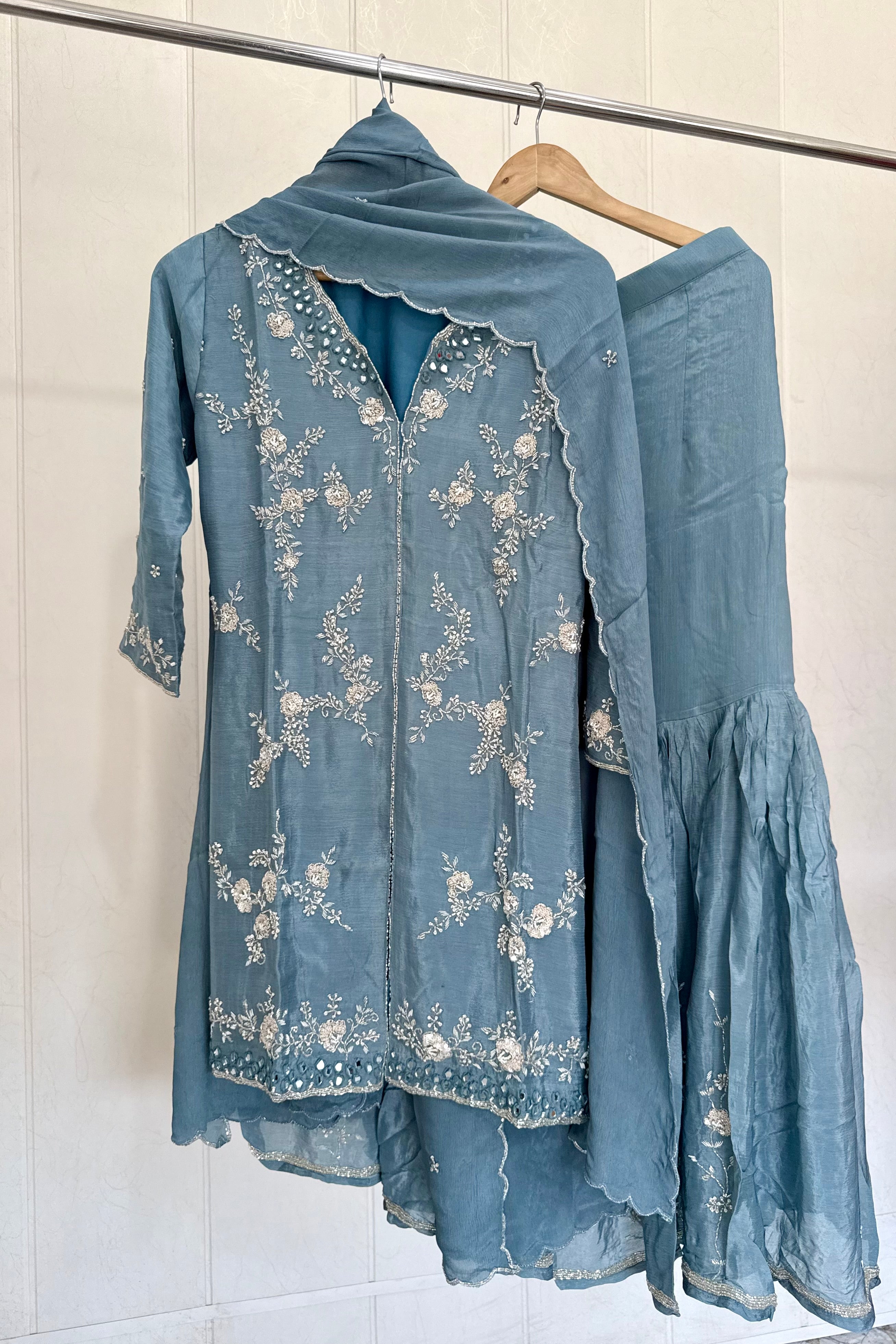 ✨Ruby - Premium Chinnon Slit Kurti Sharara set