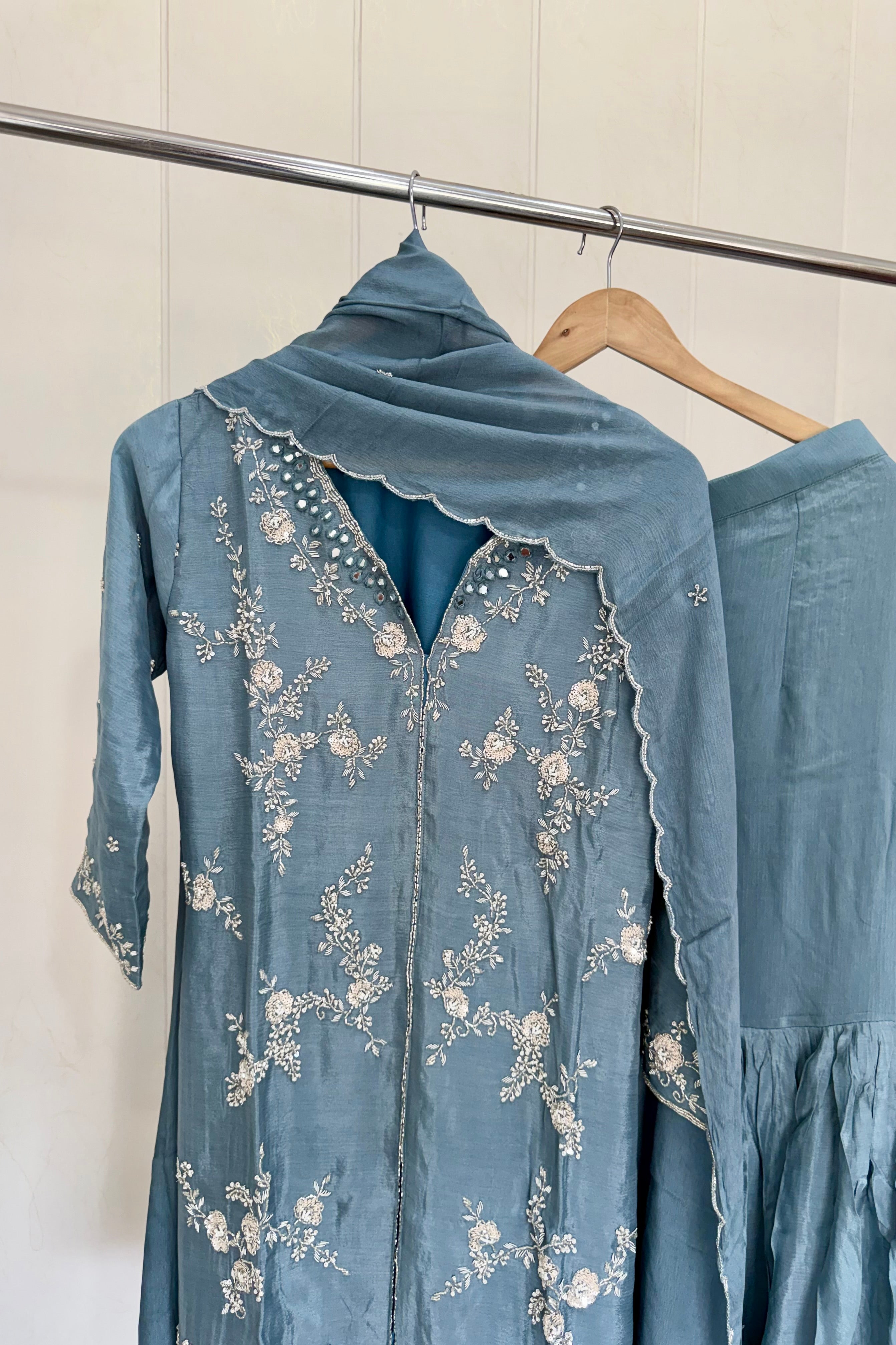 ✨Ruby - Premium Chinnon Slit Kurti Sharara set