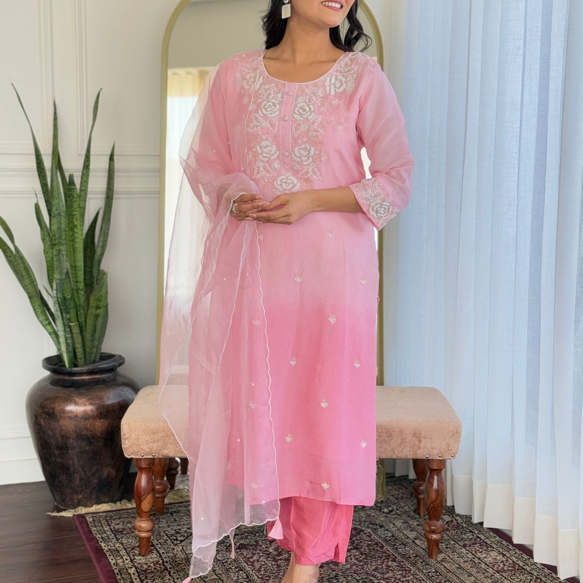 “Ulfat” Tissue silk pink shade party wear suit set