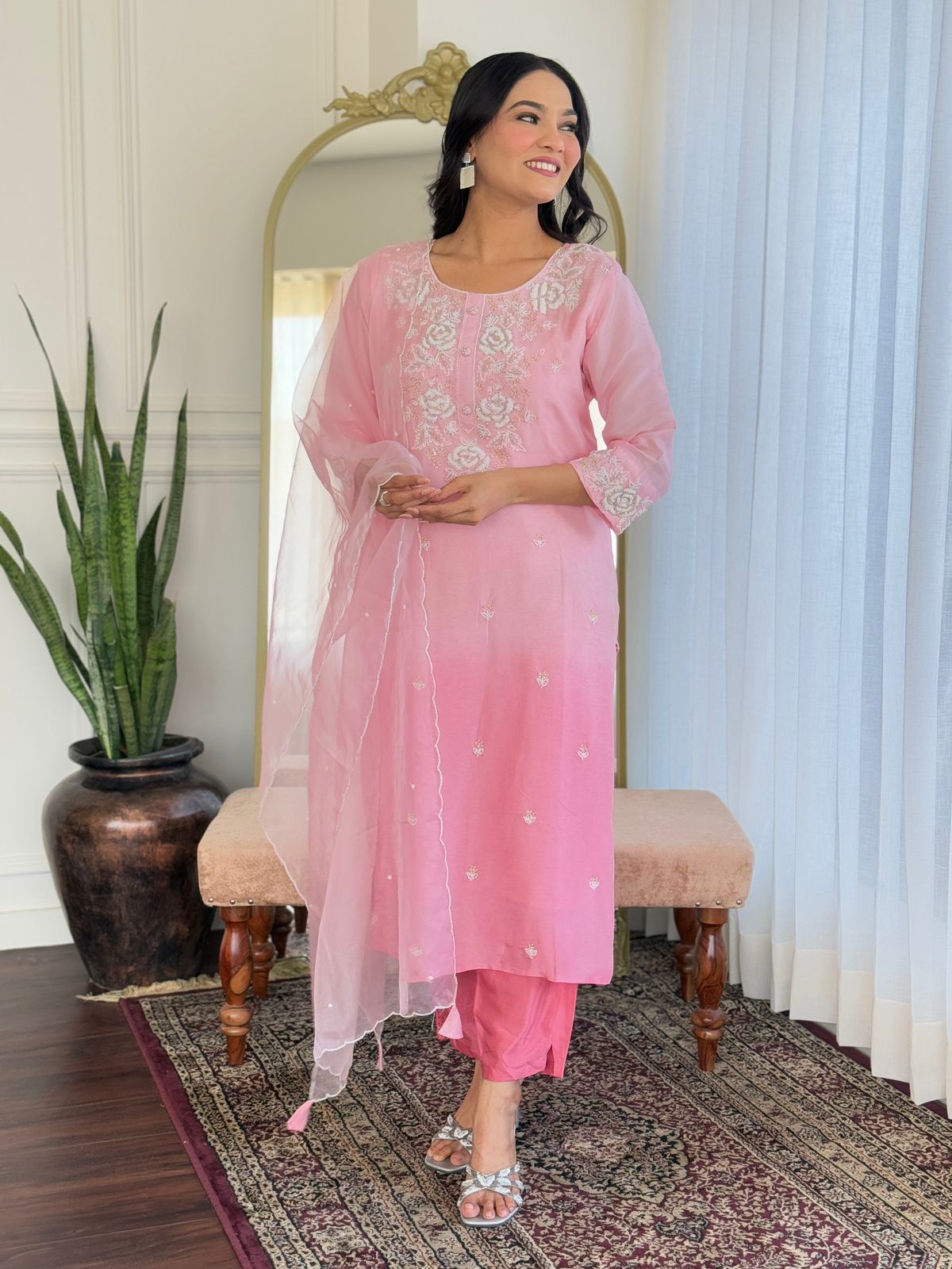 “Ulfat” Tissue silk pink shade party wear suit set