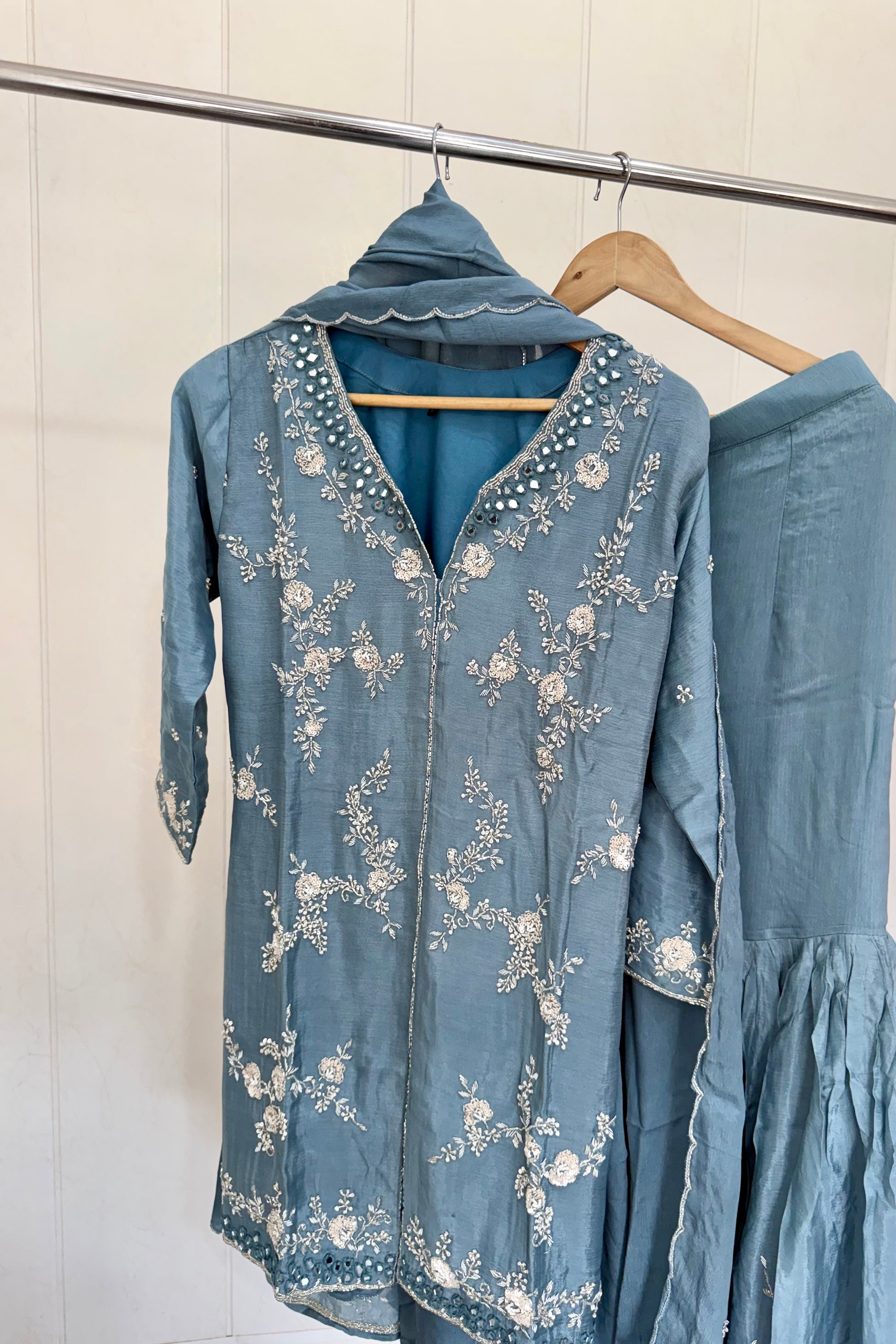 ✨Ruby - Premium Chinnon Slit Kurti Sharara set