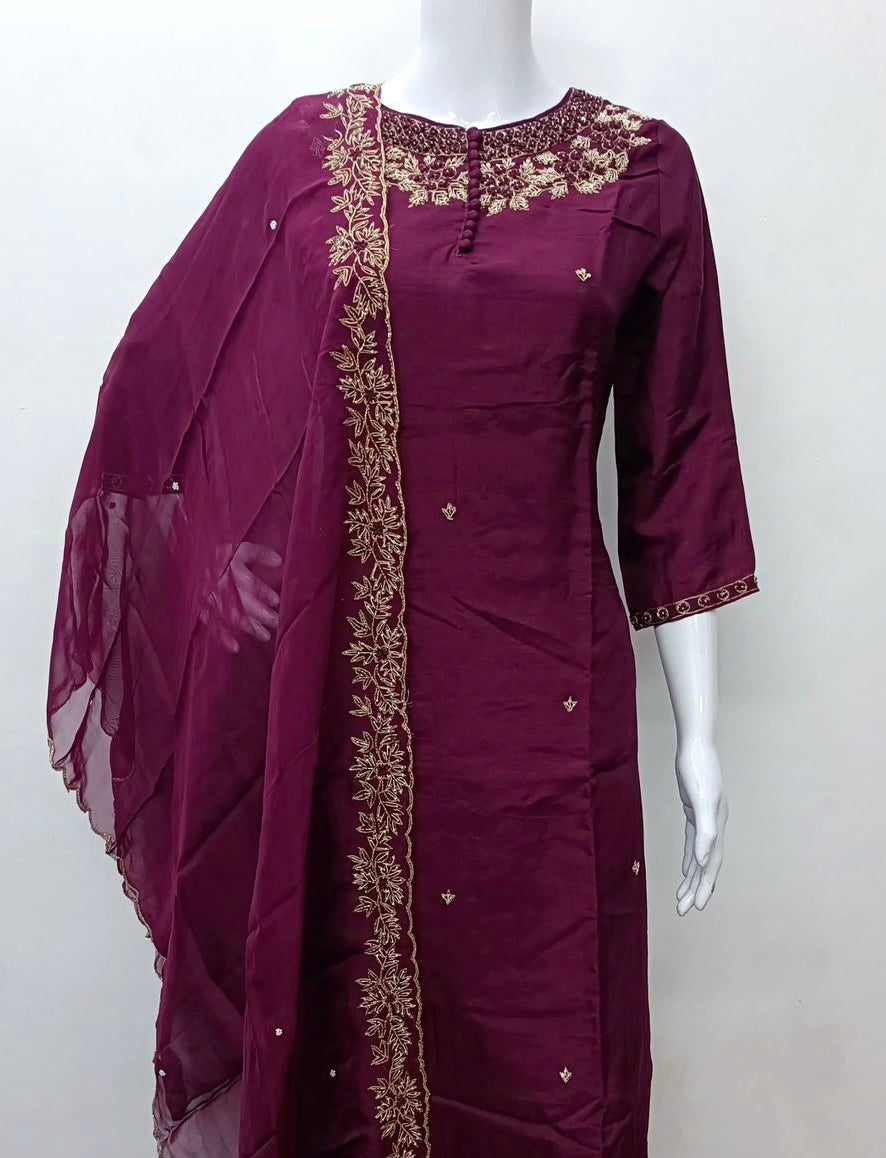 "Sifar" Tissue silk kurti with heavy handwork set