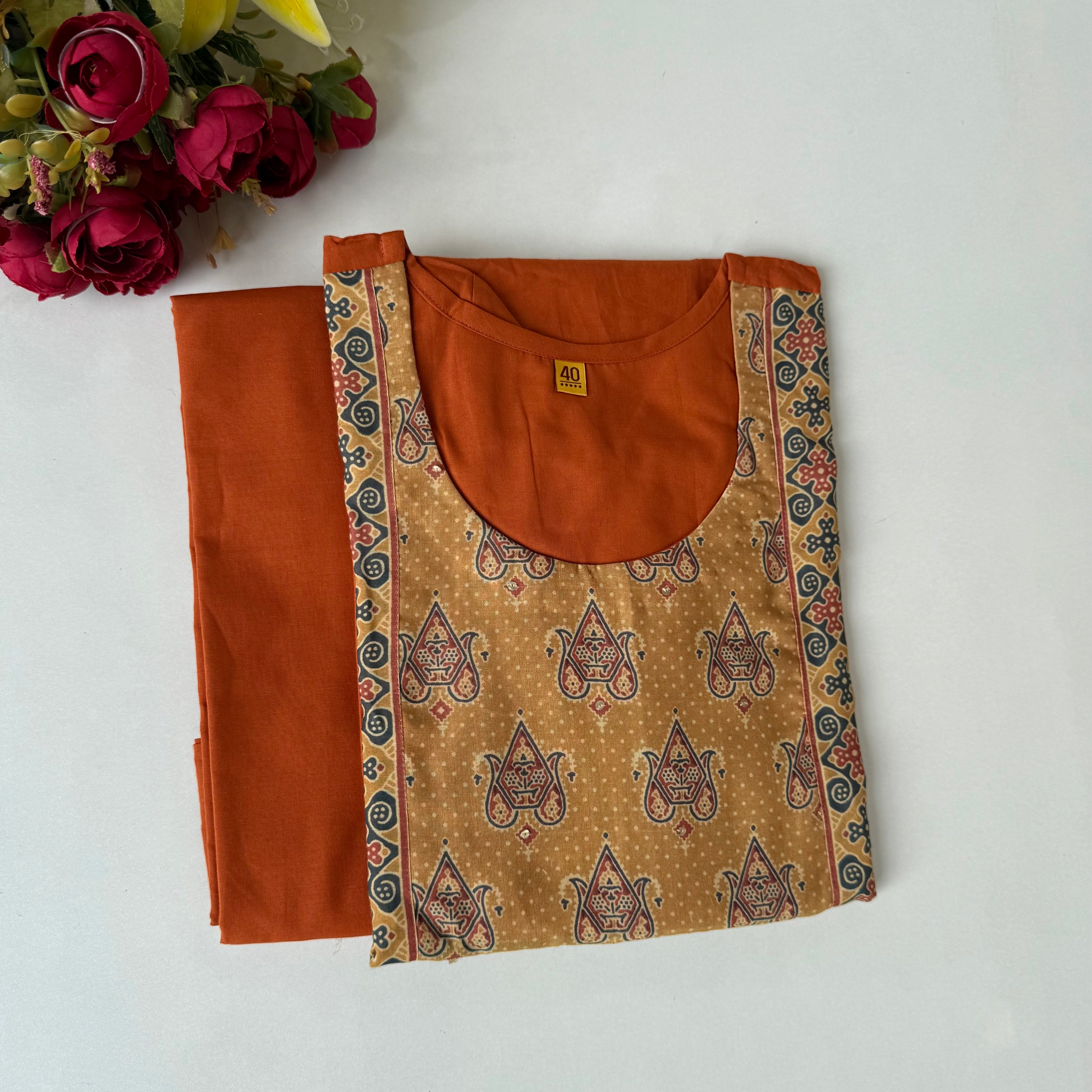 “FARIDA" Mul cotton embroidered kurta palazzo set