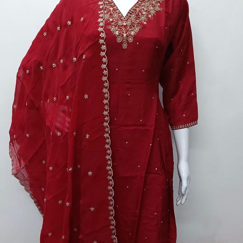 "Rahbar" Tissue silk handwork Anarkali with pants and organza dupatta