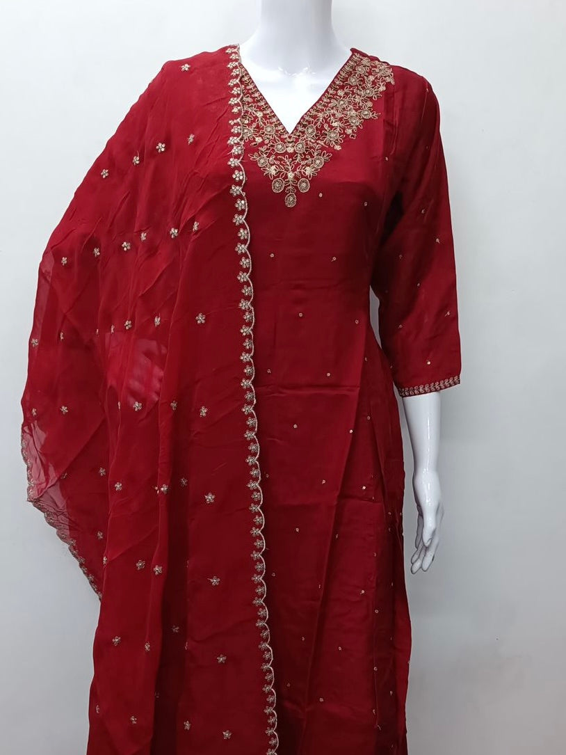 "Rahbar" Tissue silk handwork Anarkali with pants and organza dupatta