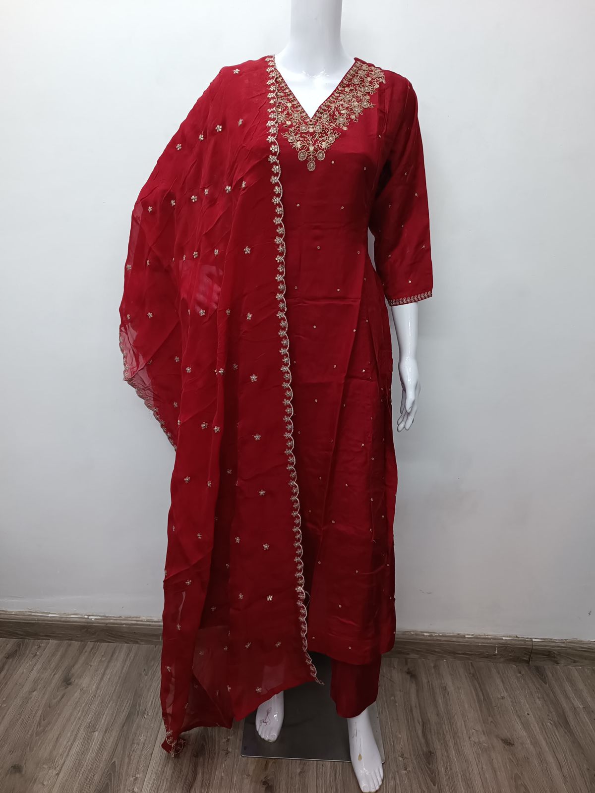 "Rahbar" Tissue silk handwork Anarkali with pants and organza dupatta