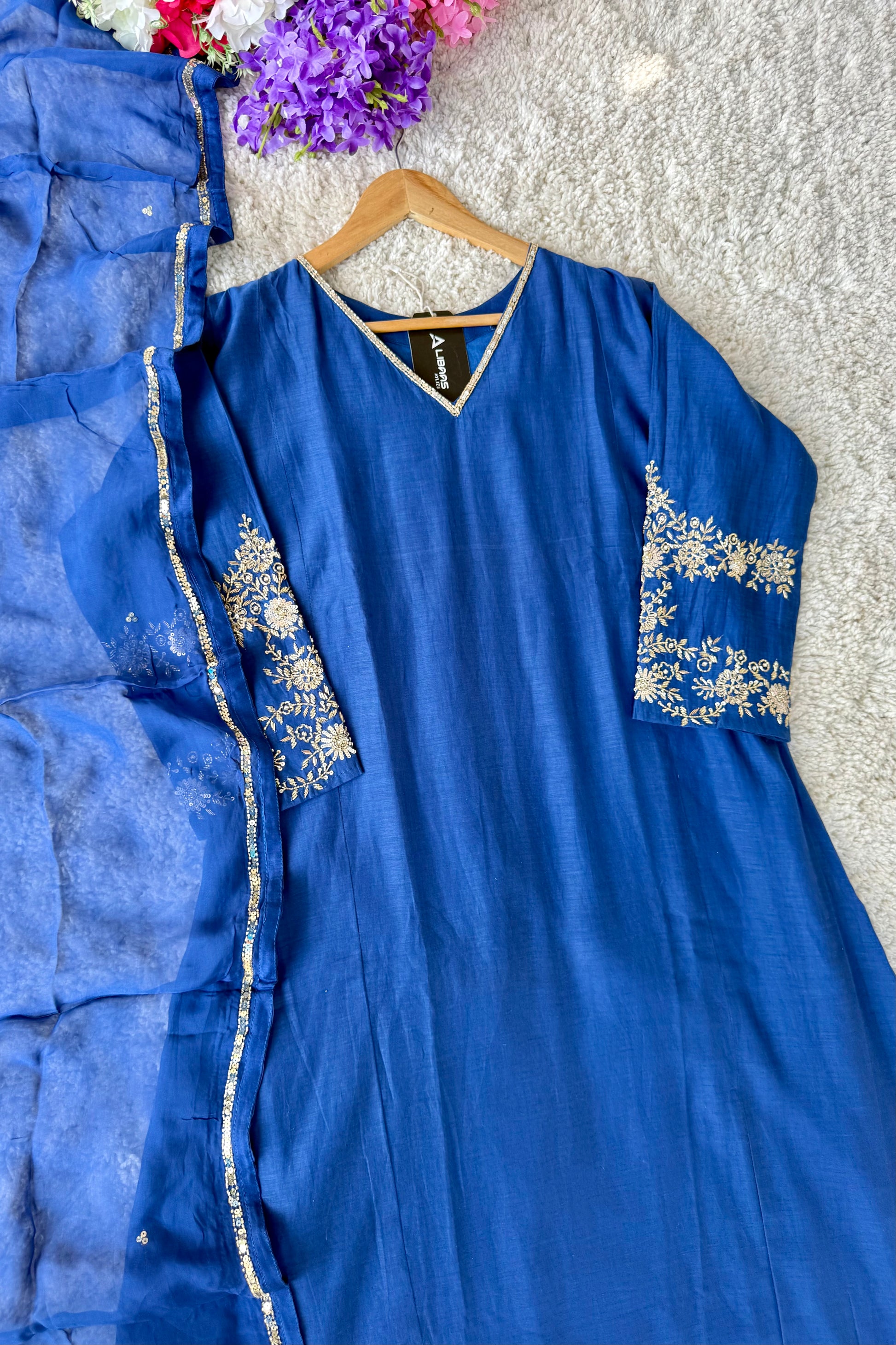 💙”Magic- Party Wear Royal Blue Mul Chanderi A Line Suit set 🛍️