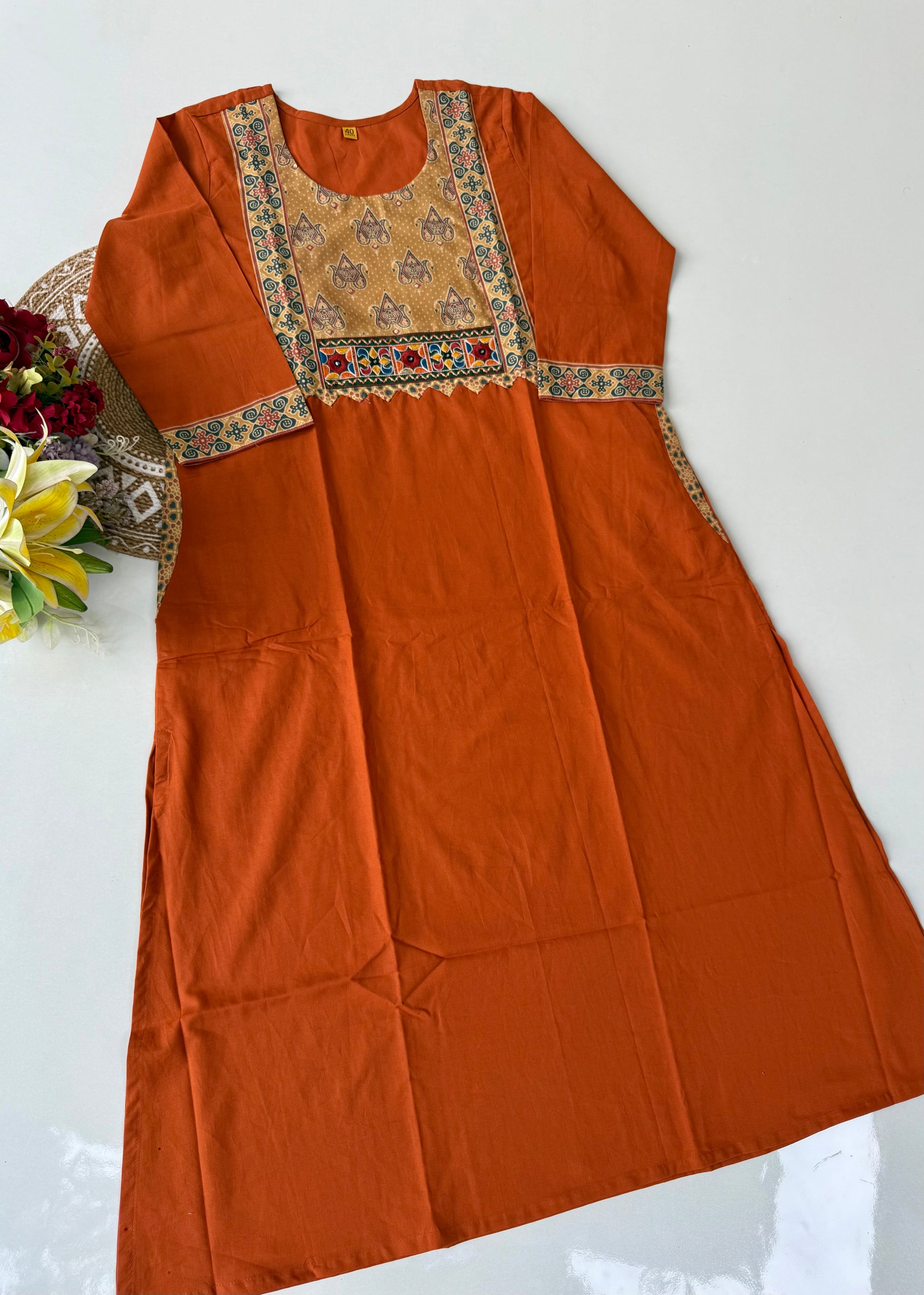 “FARIDA" Mul cotton embroidered kurta palazzo set