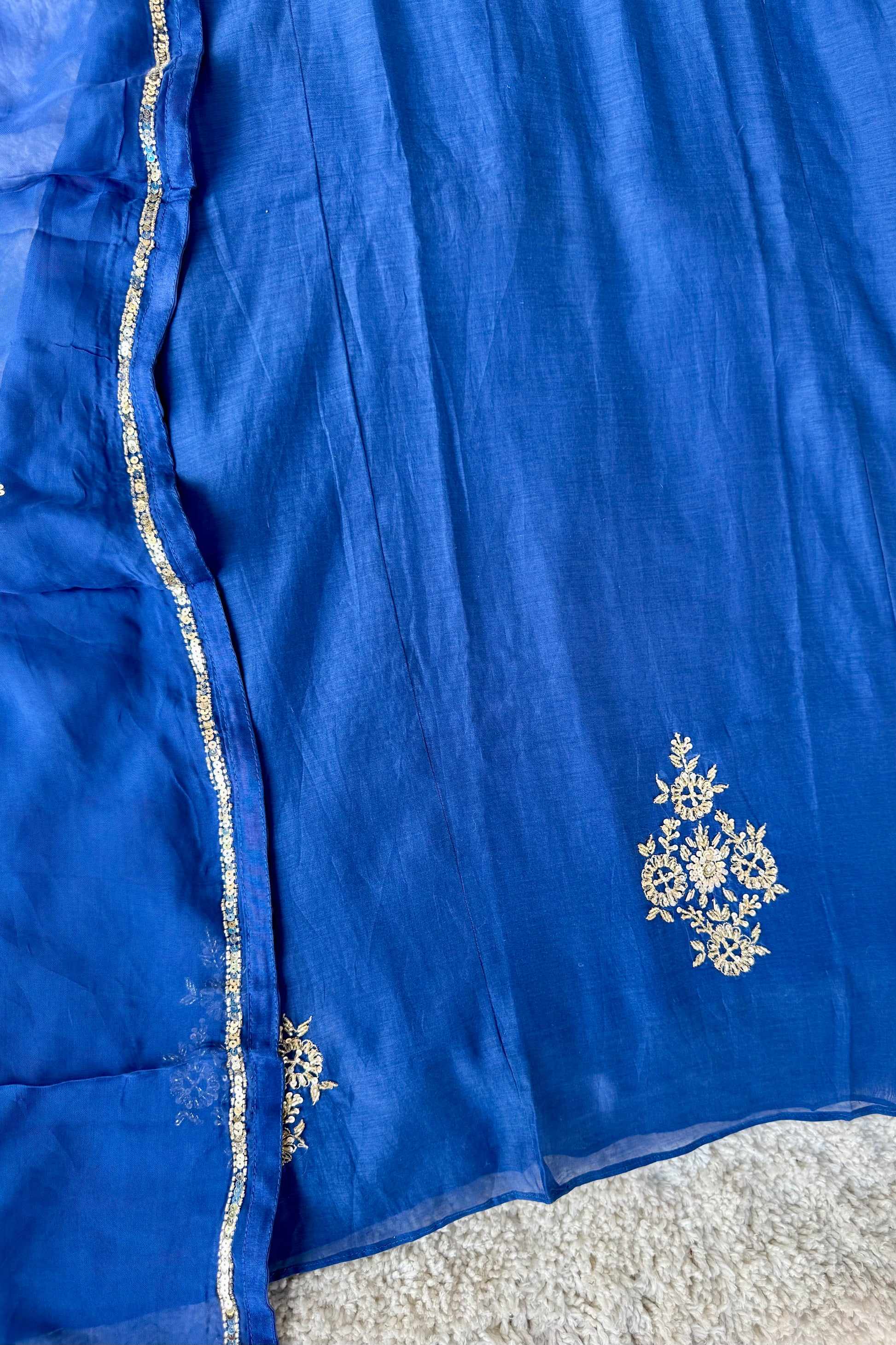 💙”Magic- Party Wear Royal Blue Mul Chanderi A Line Suit set 🛍️