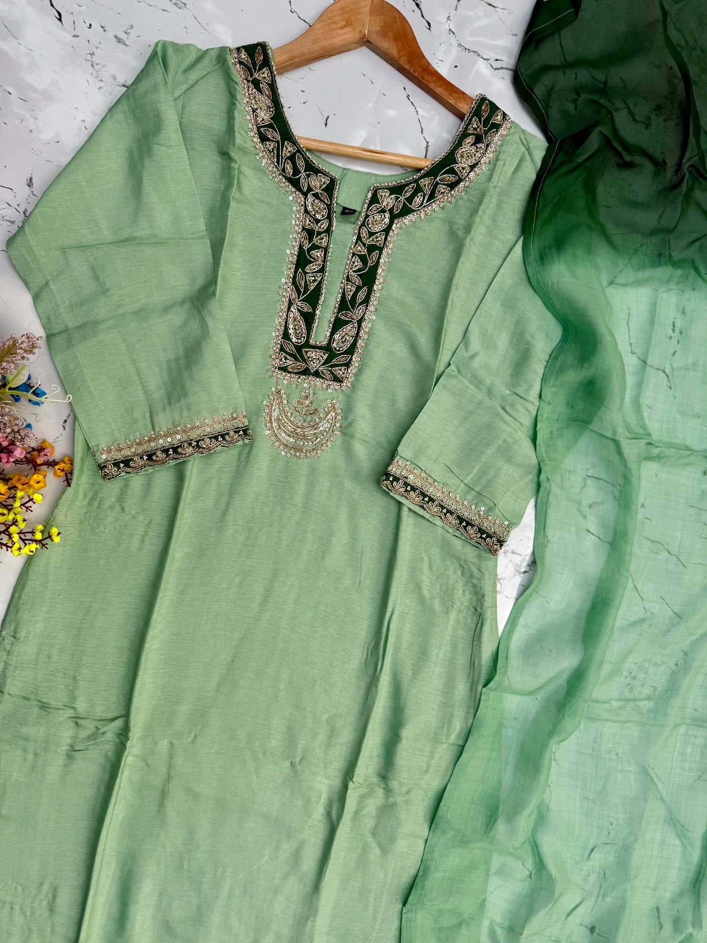 “Liana” Beautiful Sea green shade Handwork kurta set