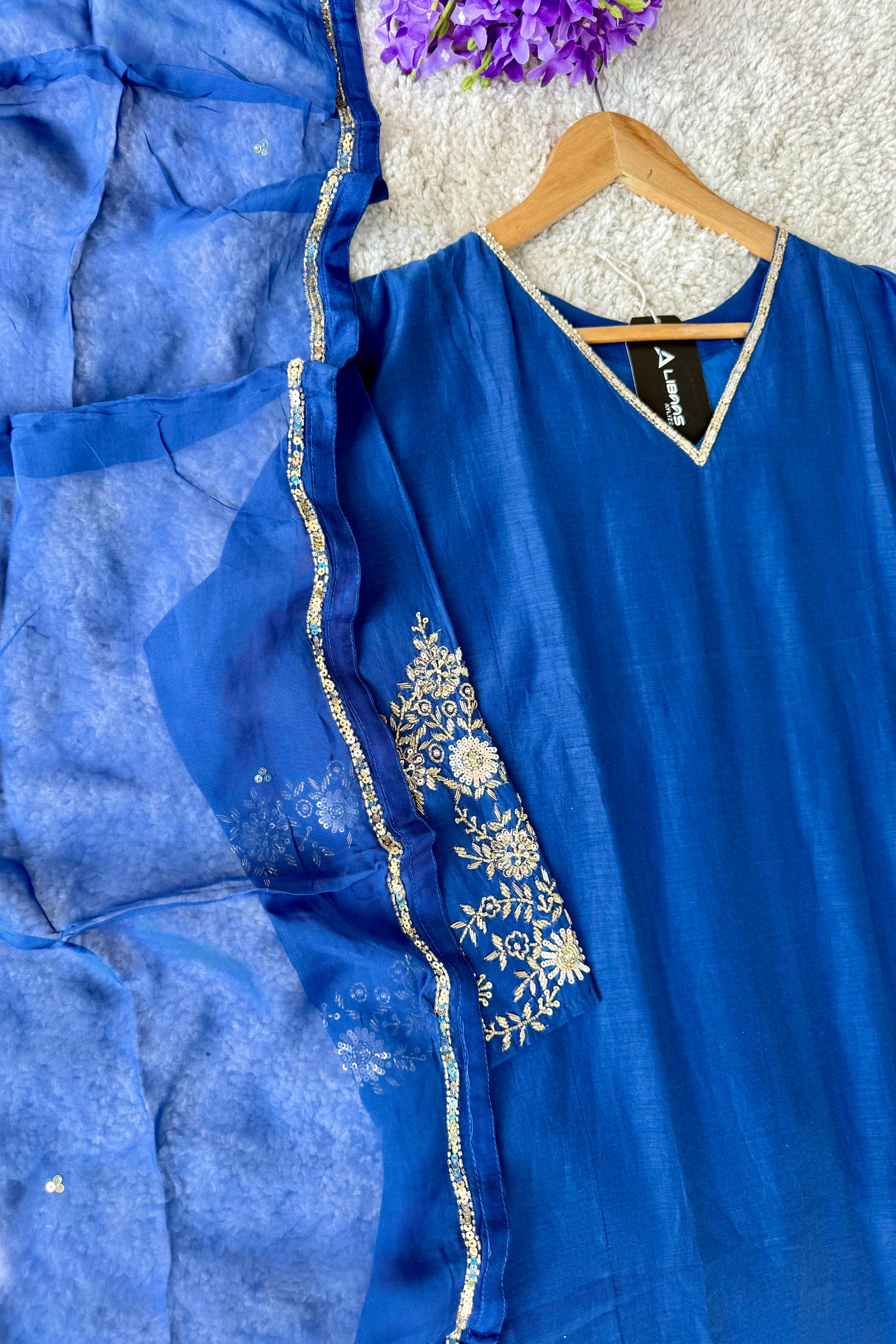 💙”Magic- Party Wear Royal Blue Mul Chanderi A Line Suit set 🛍️