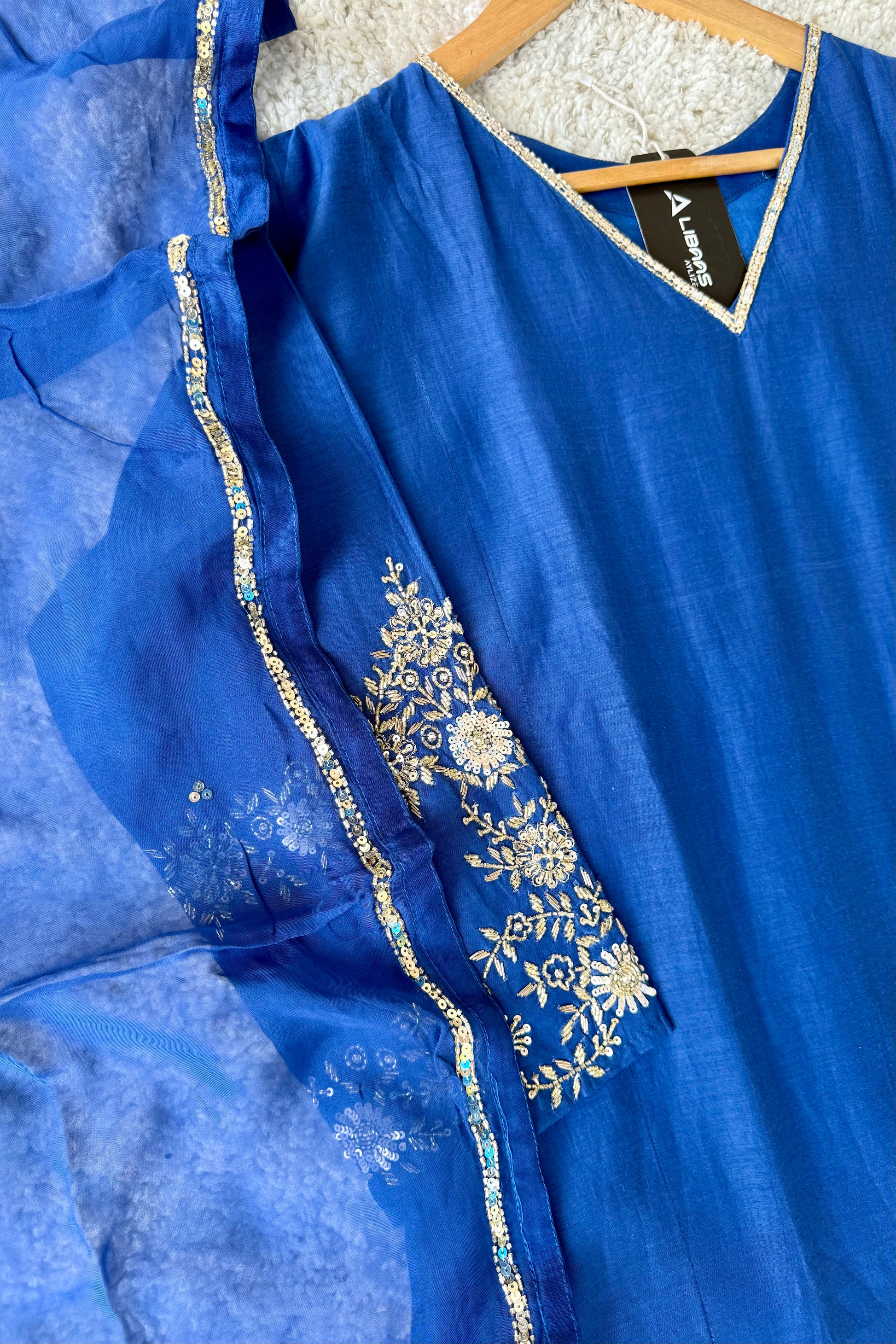 💙”Magic- Party Wear Royal Blue Mul Chanderi A Line Suit set 🛍️