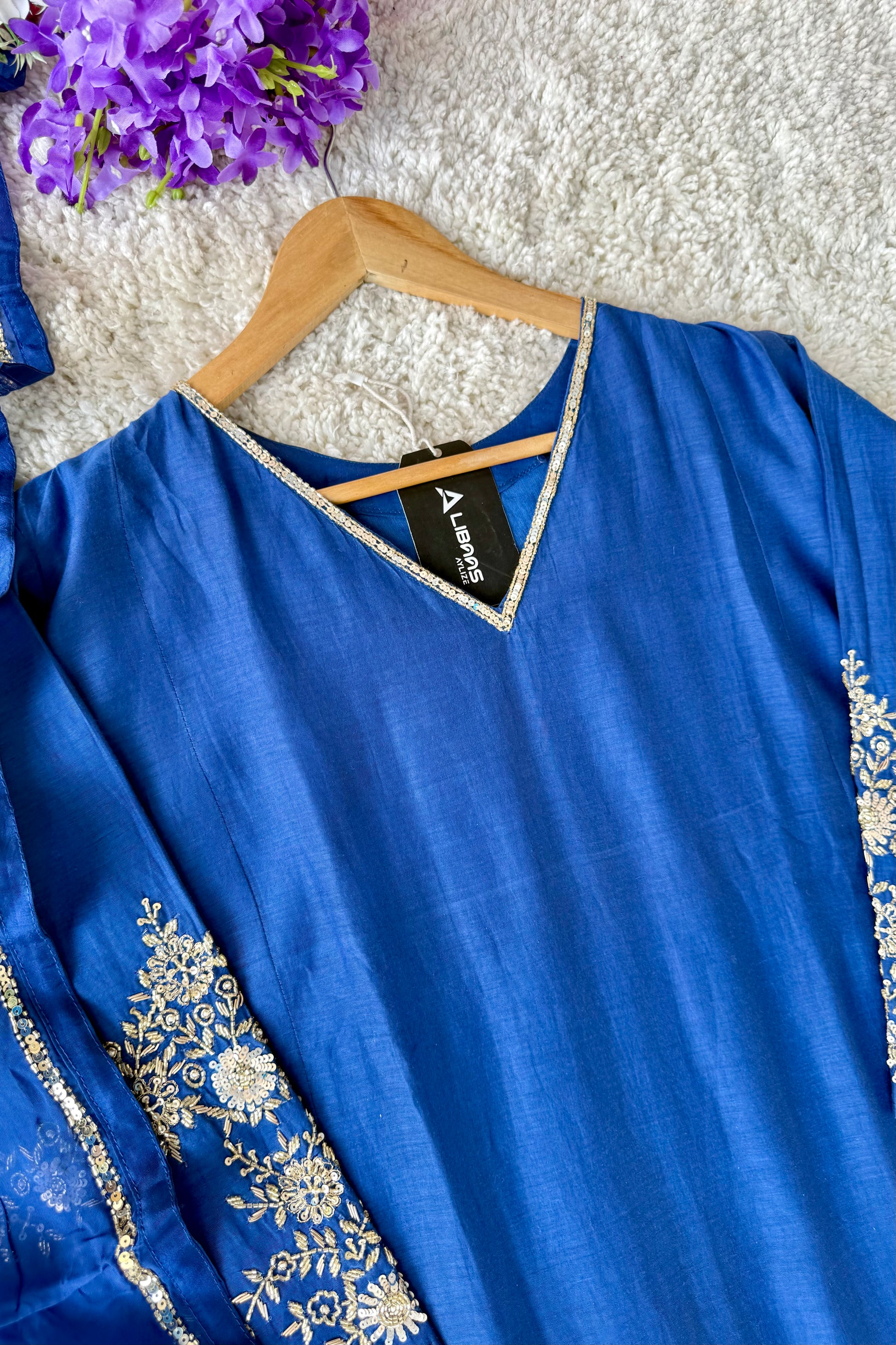 💙”Magic- Party Wear Royal Blue Mul Chanderi A Line Suit set 🛍️