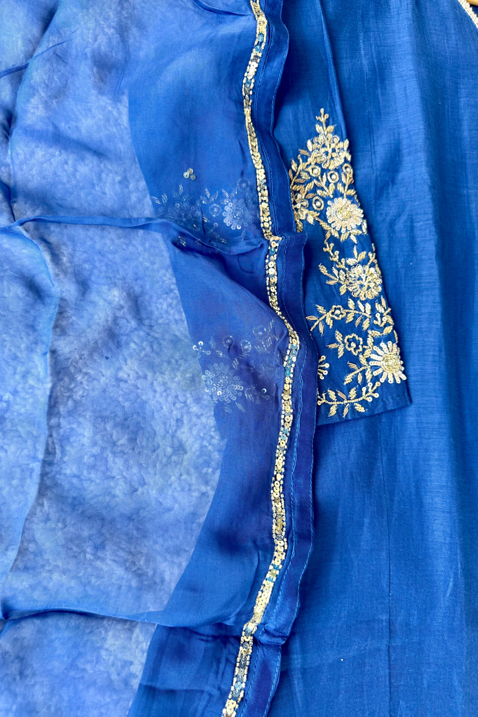 💙”Magic- Party Wear Royal Blue Mul Chanderi A Line Suit set 🛍️