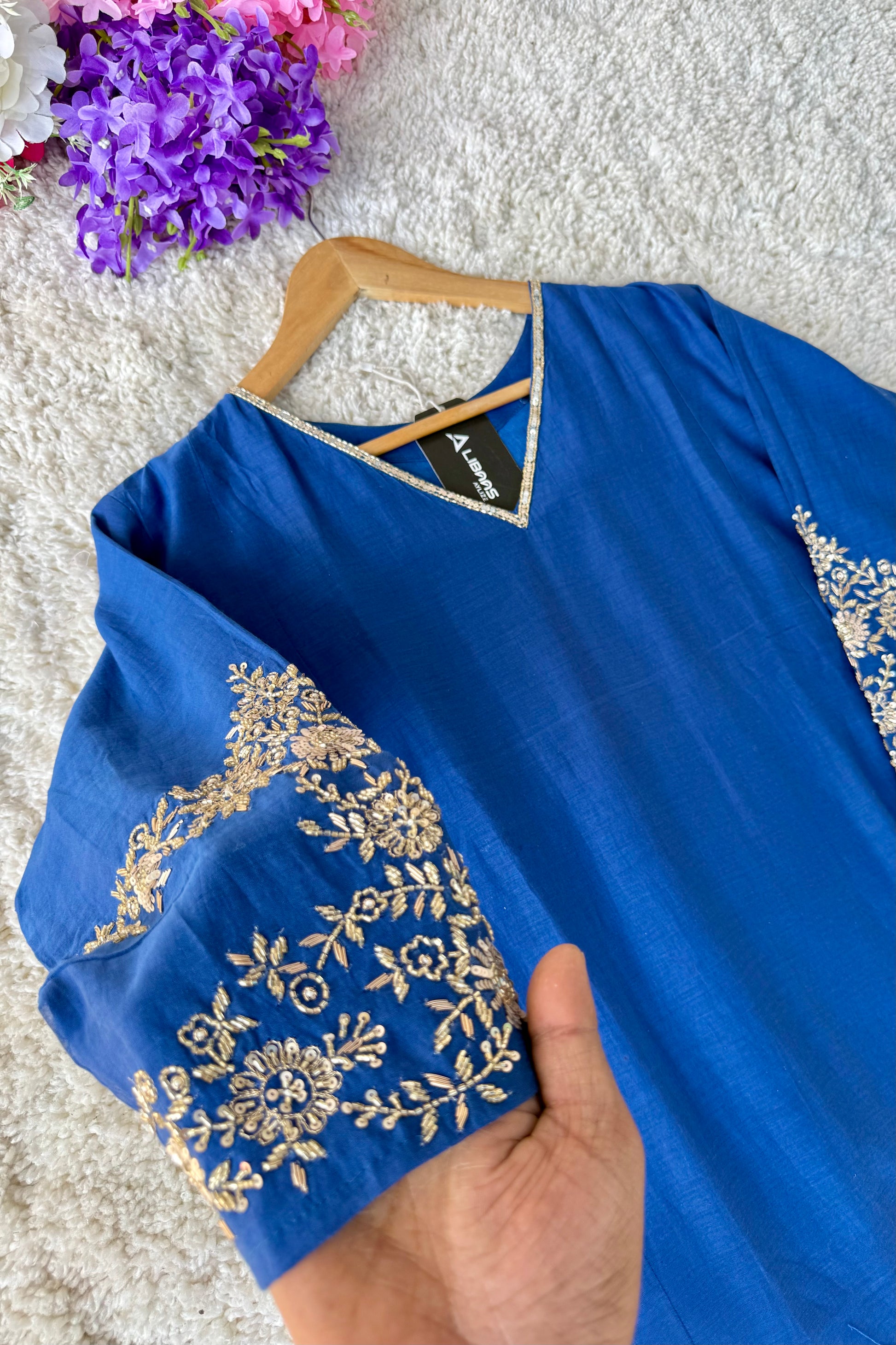 💙”Magic- Party Wear Royal Blue Mul Chanderi A Line Suit set 🛍️