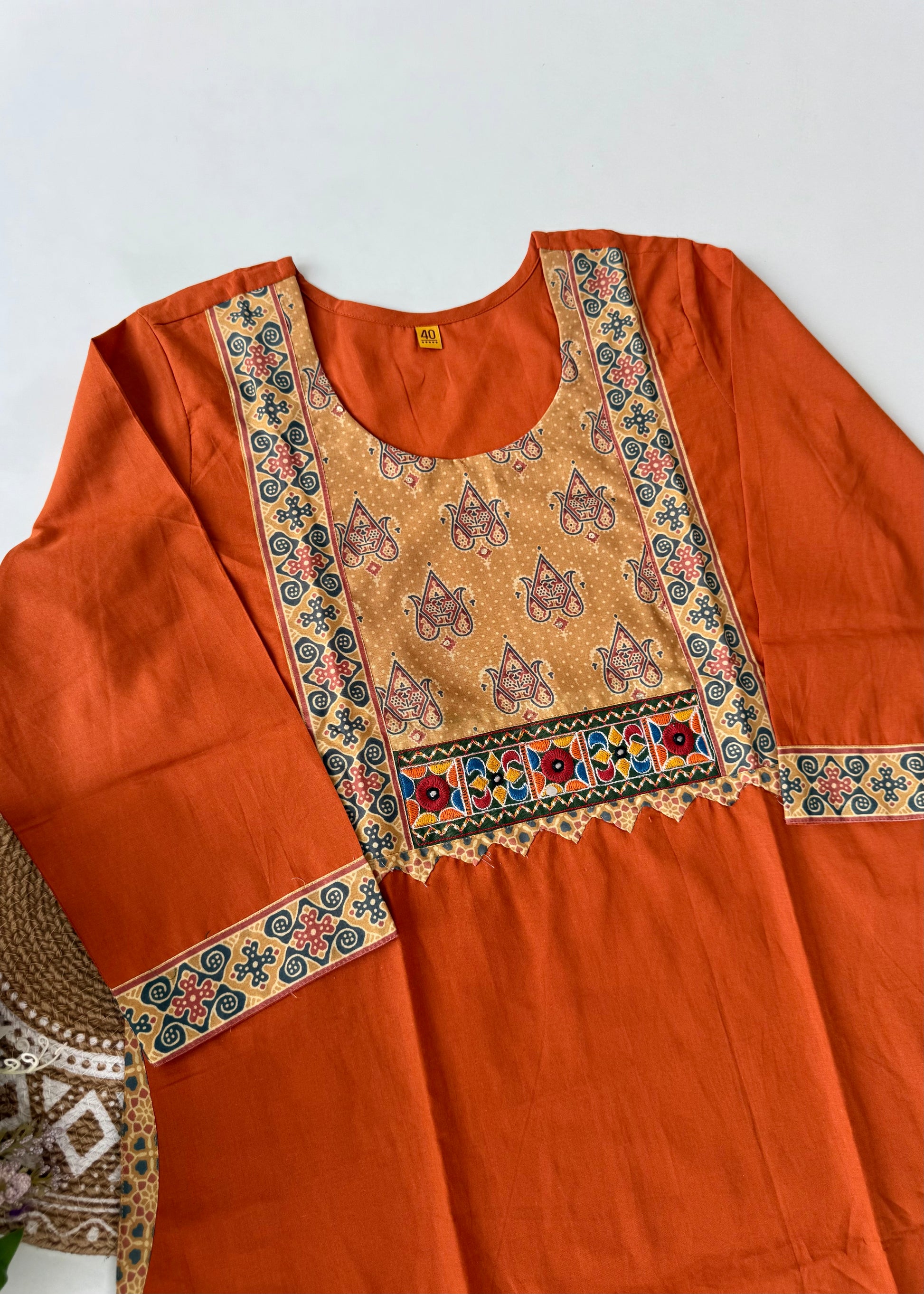 “FARIDA" Mul cotton embroidered kurta palazzo set