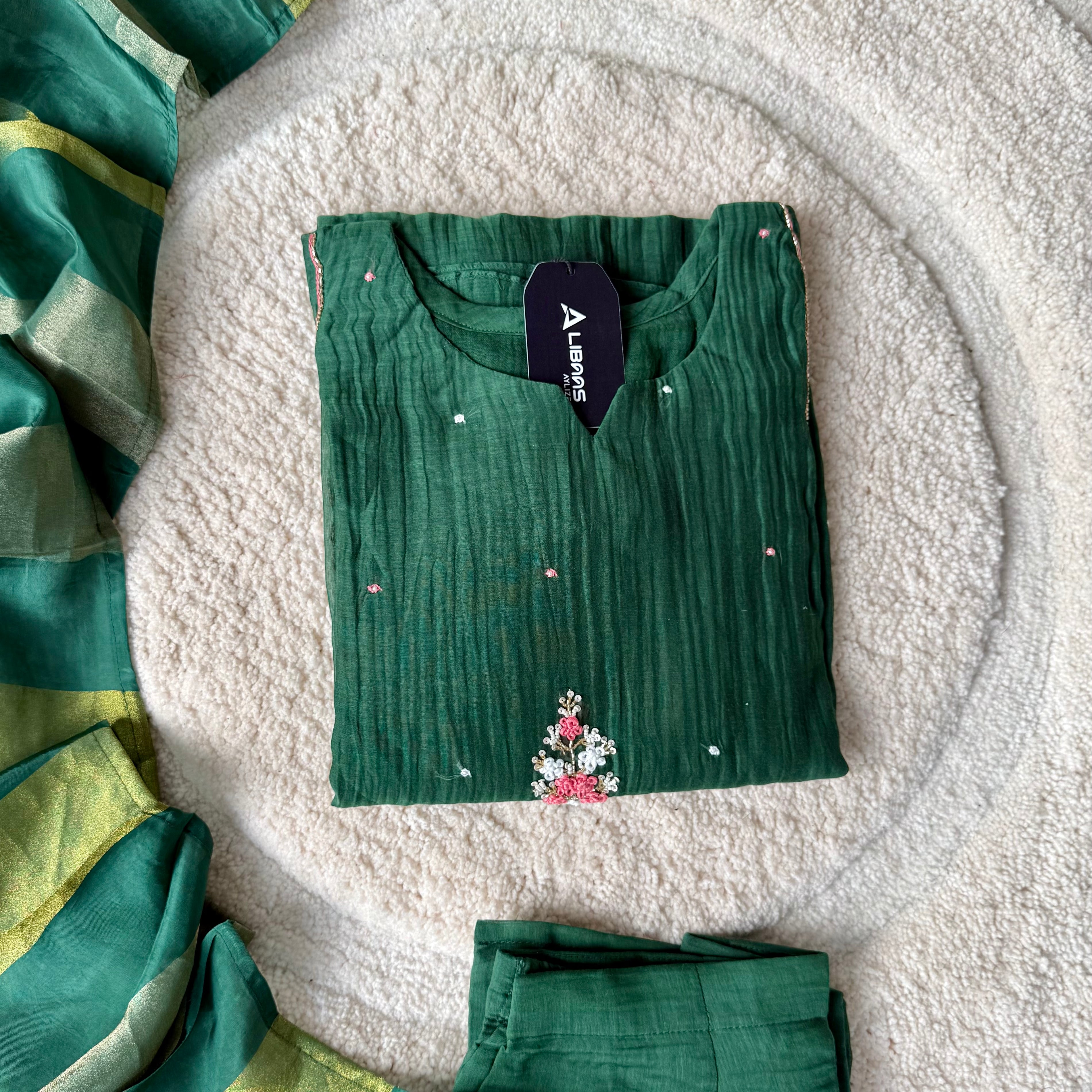 “Myra” Green Mul Chanderi A-Line Anarkali Kurta
