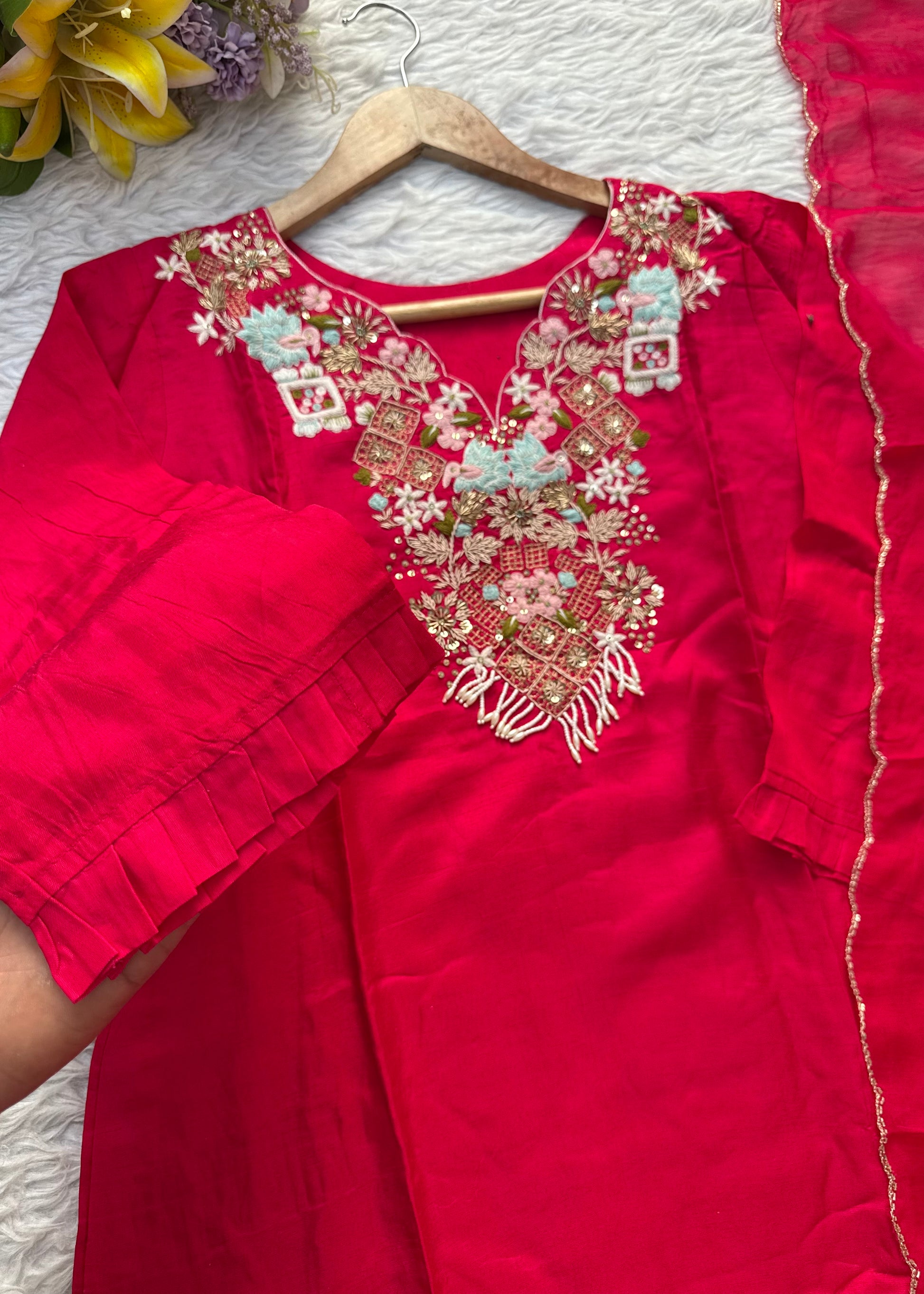 “Aahana ” Premium heavy handwork dola silk kurti set