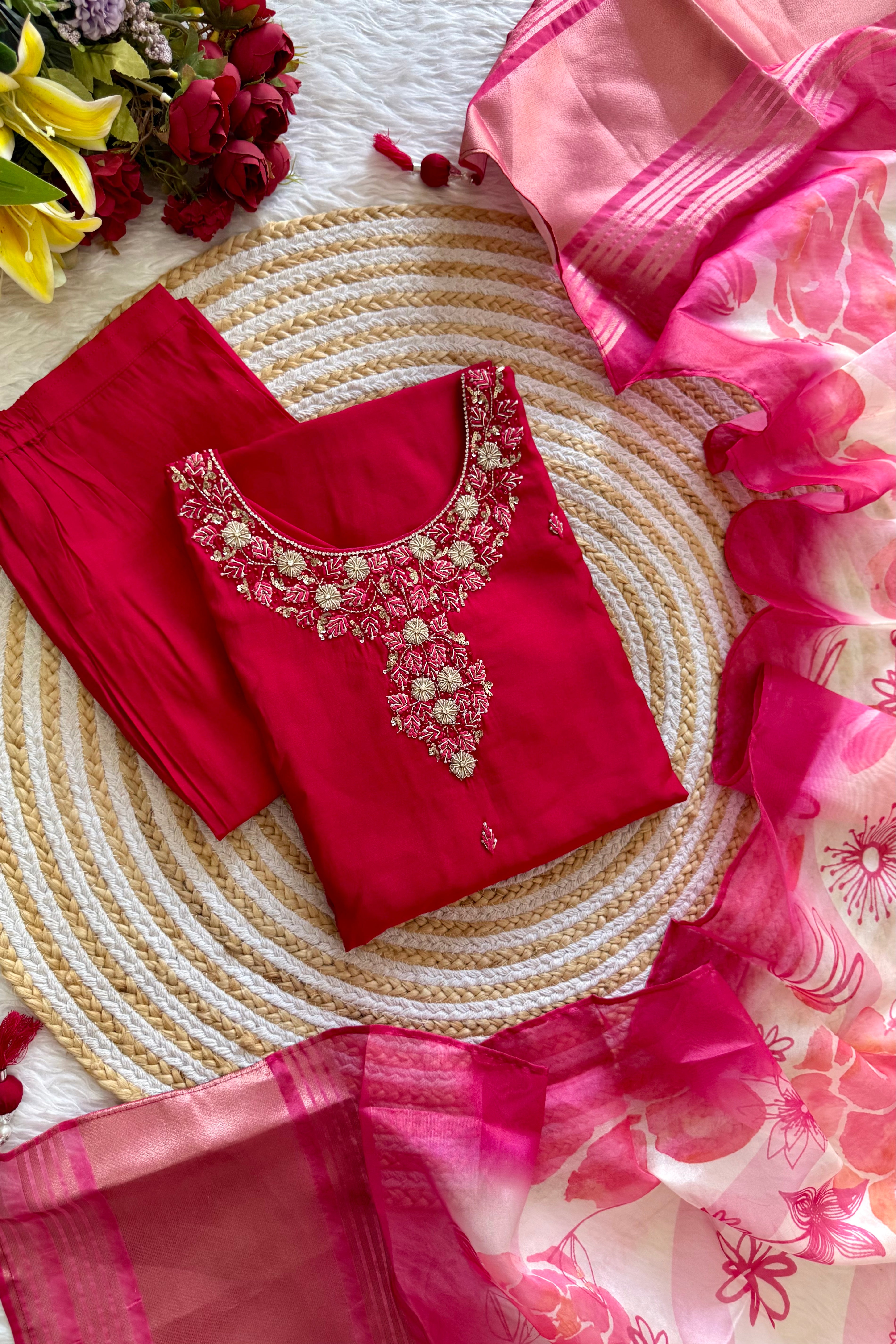 “AVANTI” Premium roman silk handcrafted kurti set