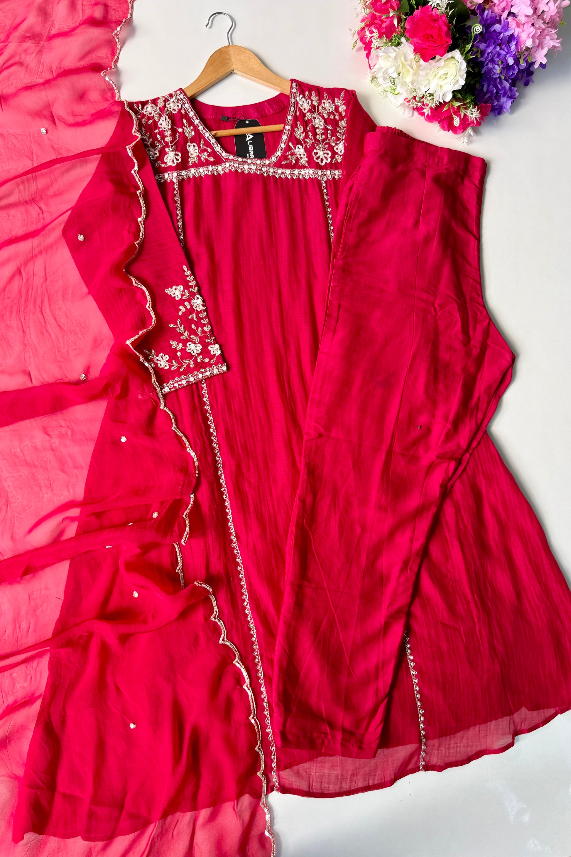 Roshni - Premium Red Mul Chanderi A Line Kurta Set ✨