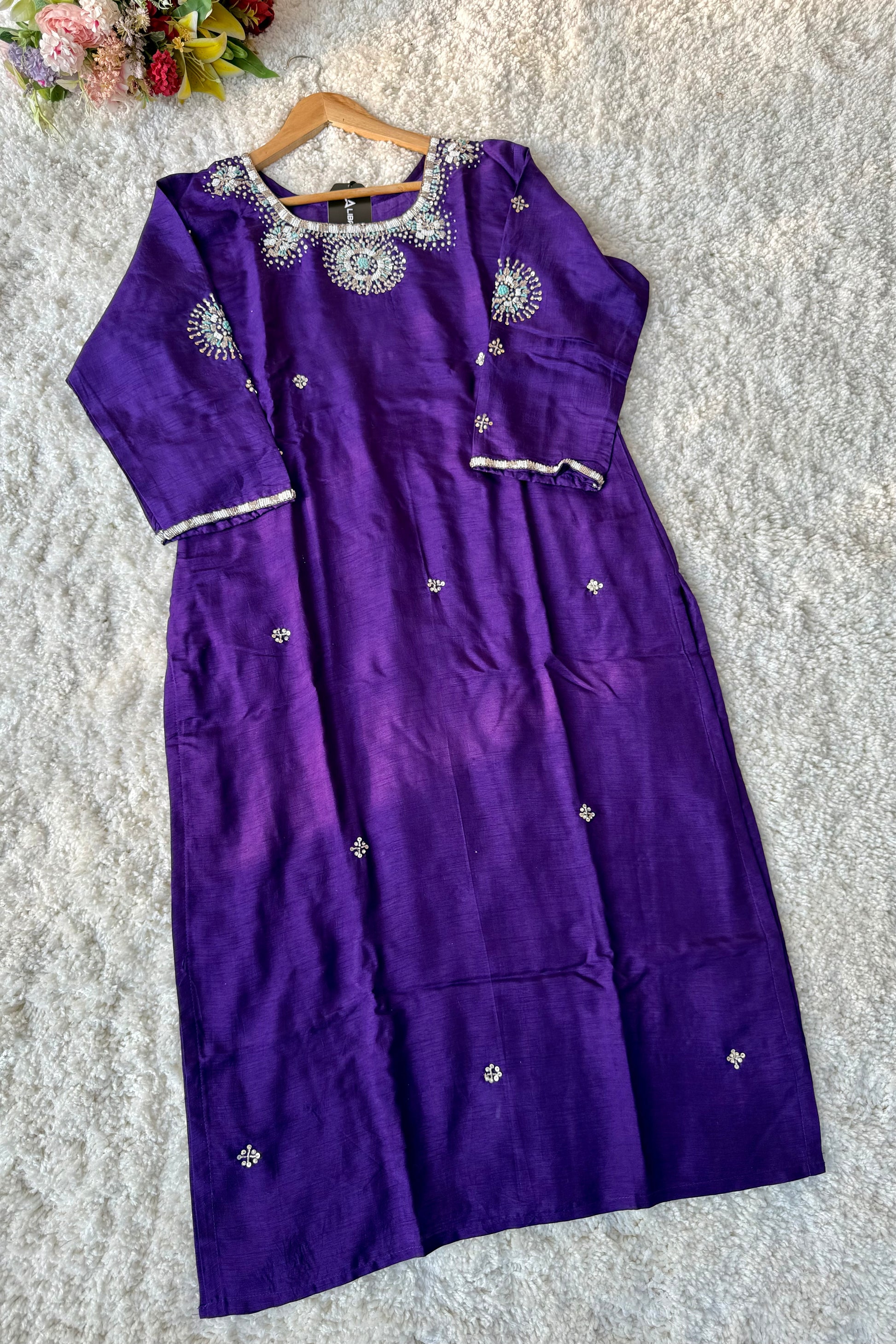 ✨ “Aqua – Royal Purple Dola Silk Kurta Set with Ombre Dupatta