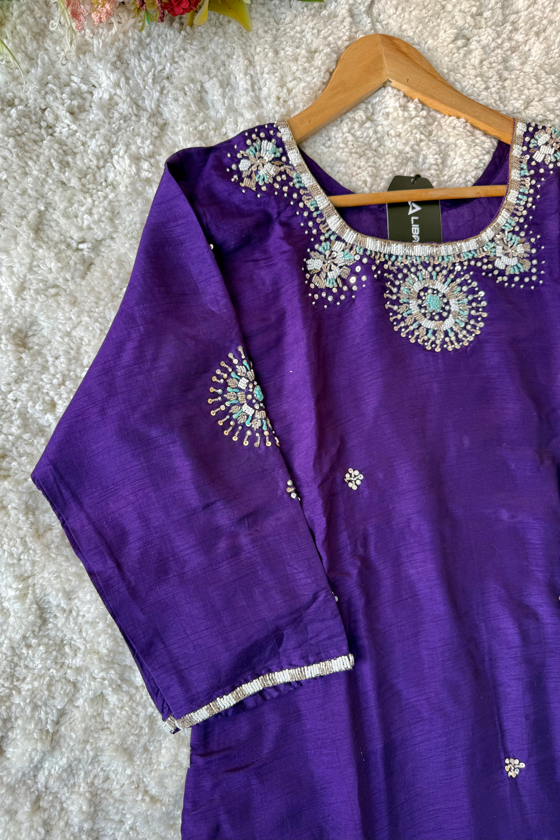 ✨ “Aqua – Royal Purple Dola Silk Kurta Set with Ombre Dupatta