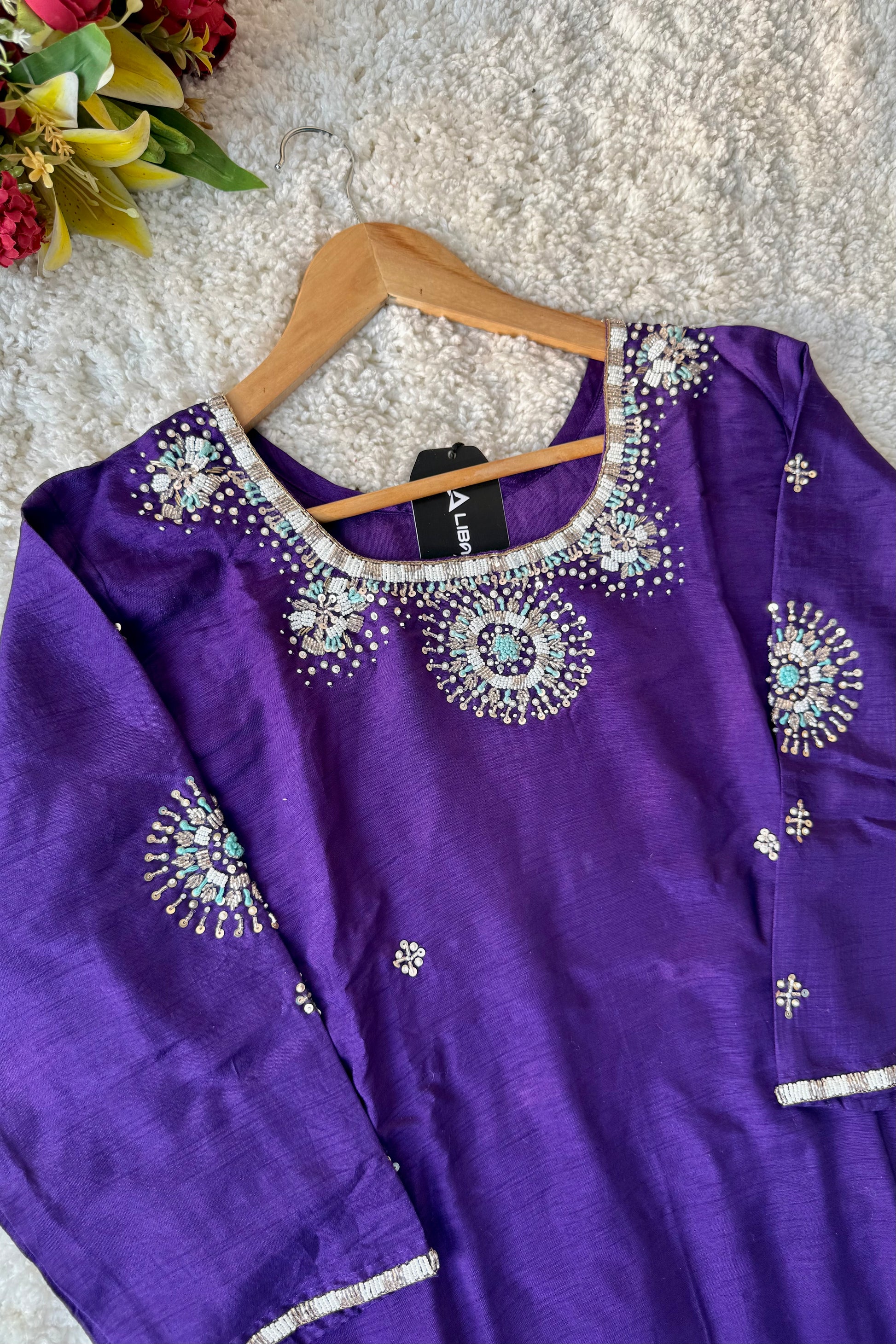 ✨ “Aqua – Royal Purple Dola Silk Kurta Set with Ombre Dupatta