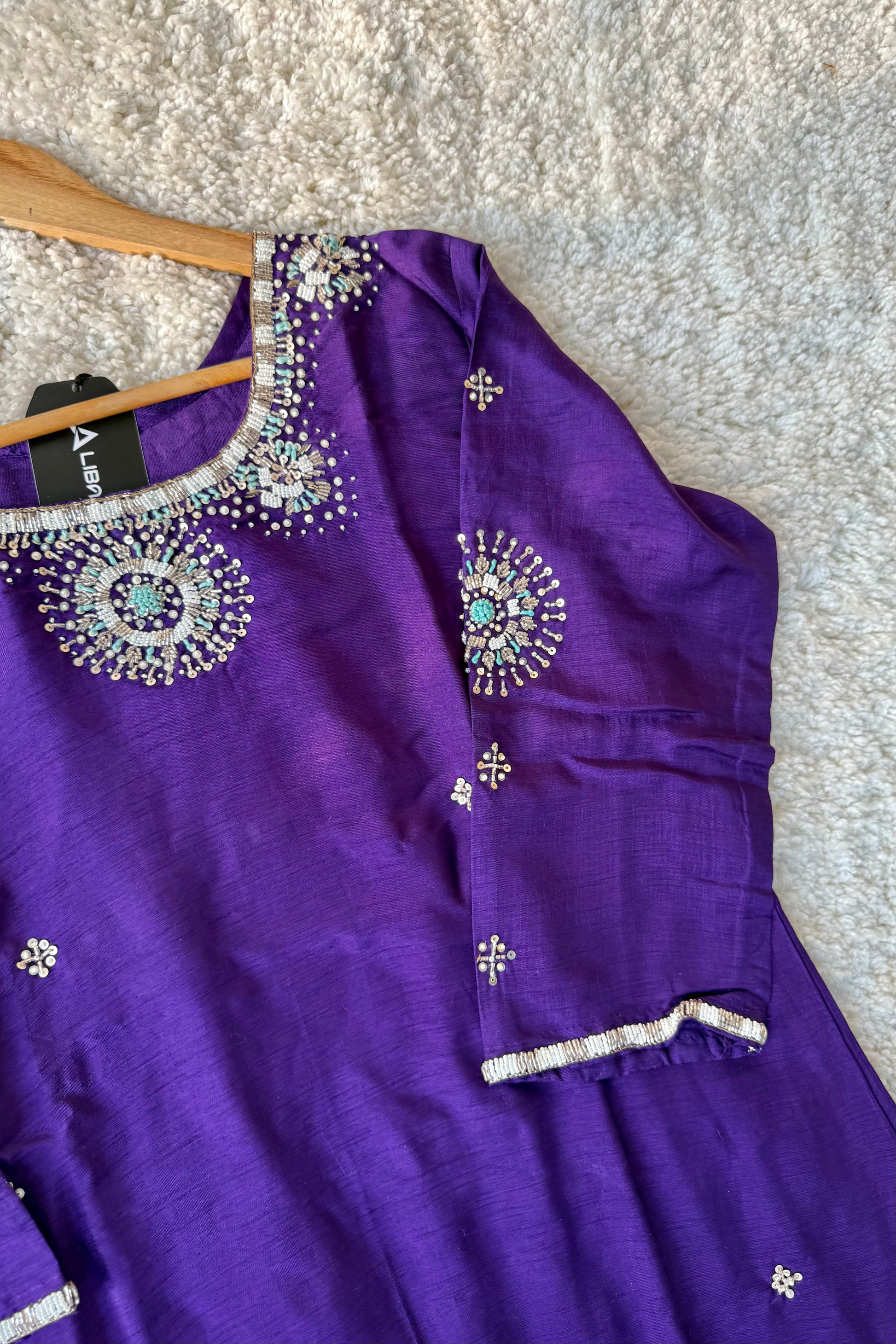✨ “Aqua – Royal Purple Dola Silk Kurta Set with Ombre Dupatta