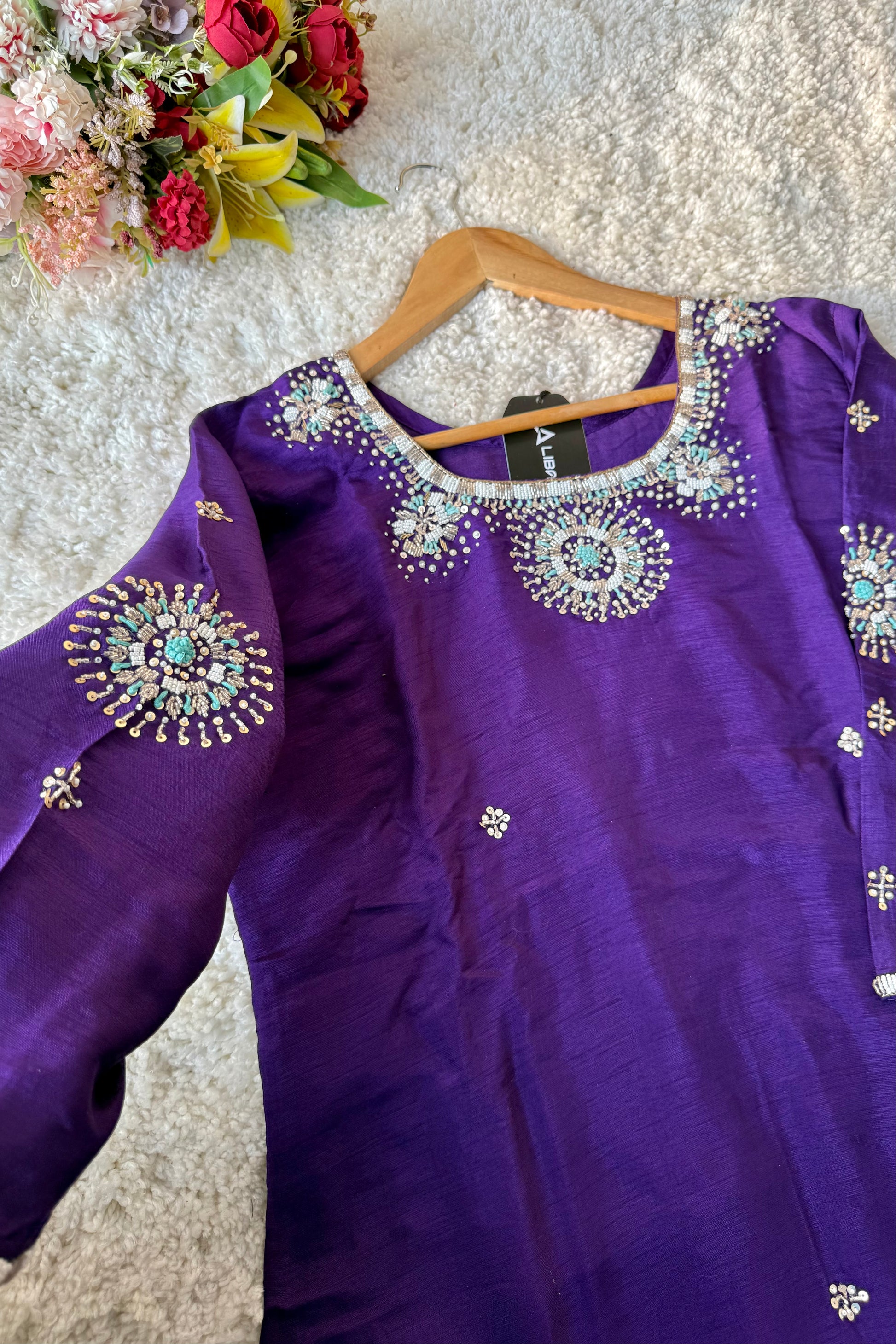 ✨ “Aqua – Royal Purple Dola Silk Kurta Set with Ombre Dupatta