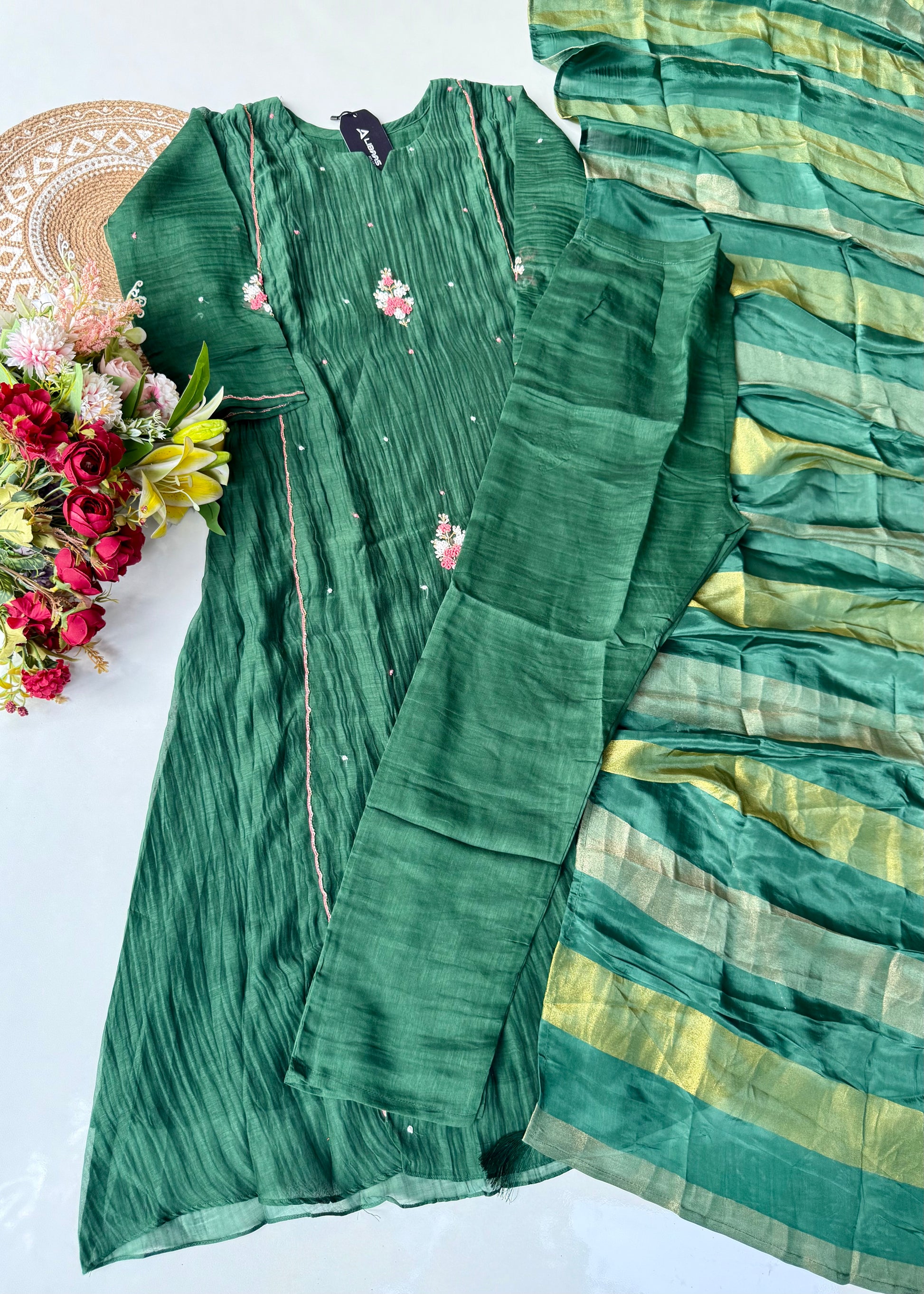 “Myra” Green Mul Chanderi A-Line Anarkali Kurta