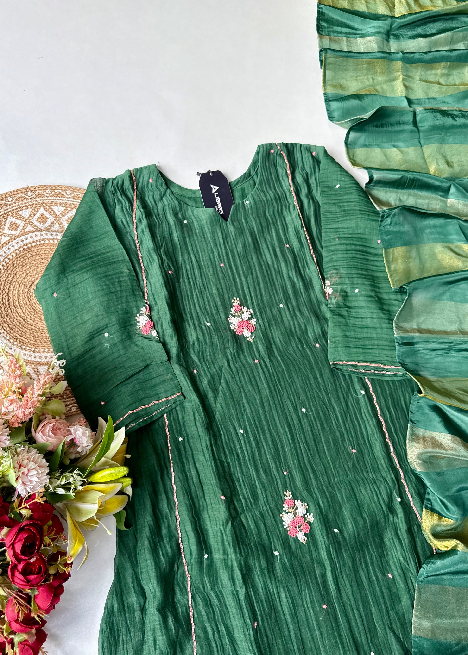 “Myra” Green Mul Chanderi A-Line Anarkali Kurta