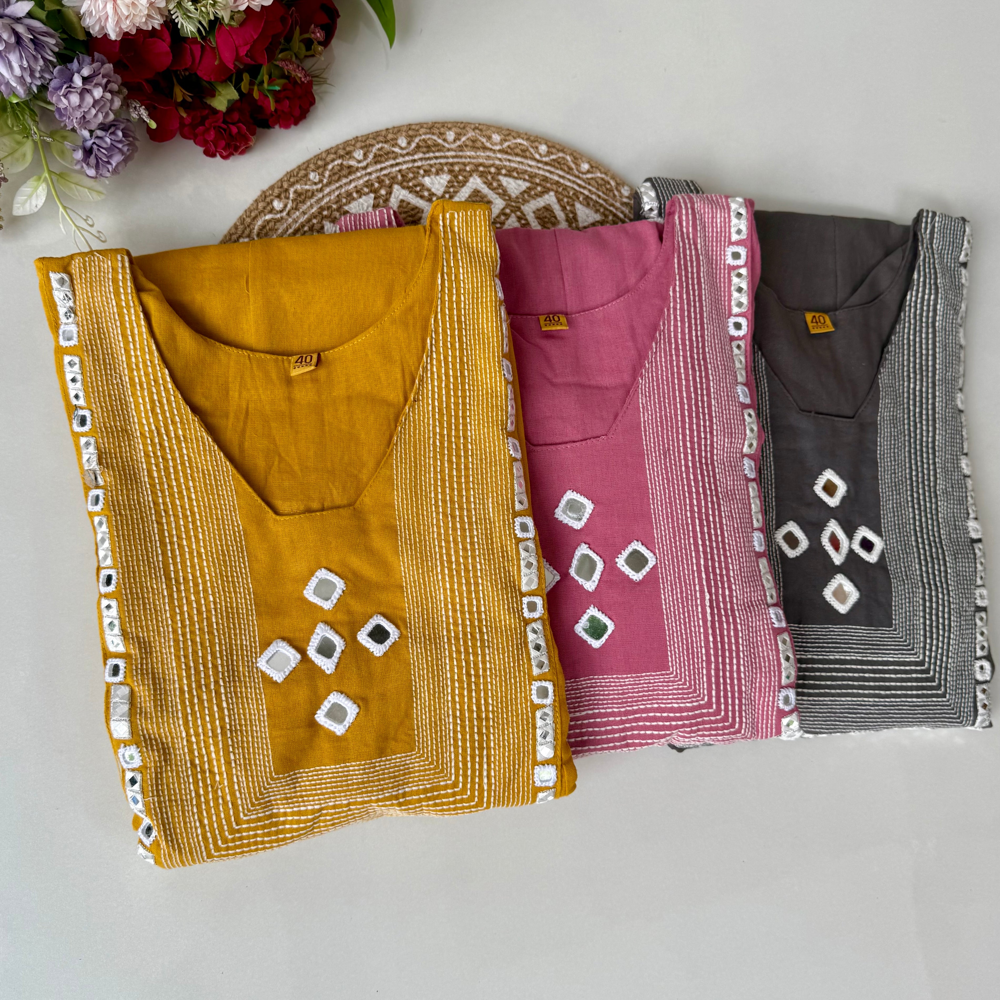 “IRYA" Premium Mirror work cotton Anarkali kurta set