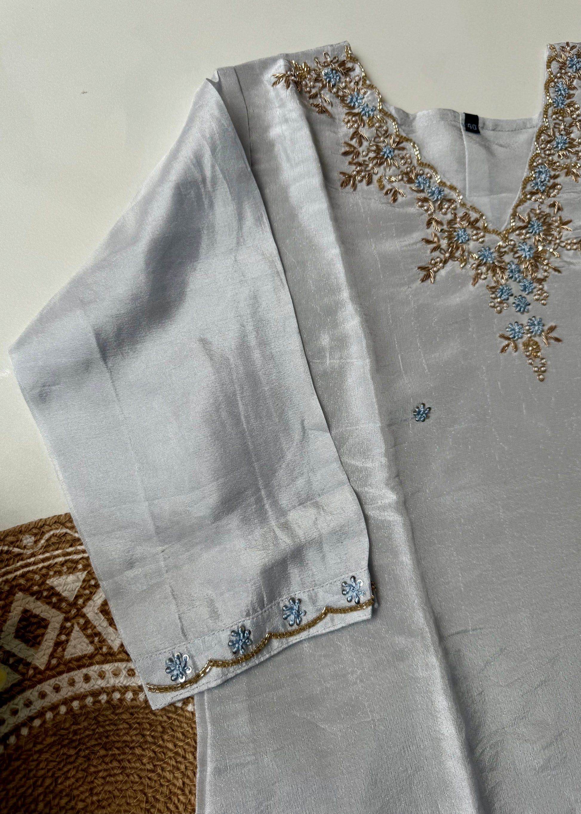 “Aylize” Graceful Pastel shade Tisse Silk Handwork Suit Set