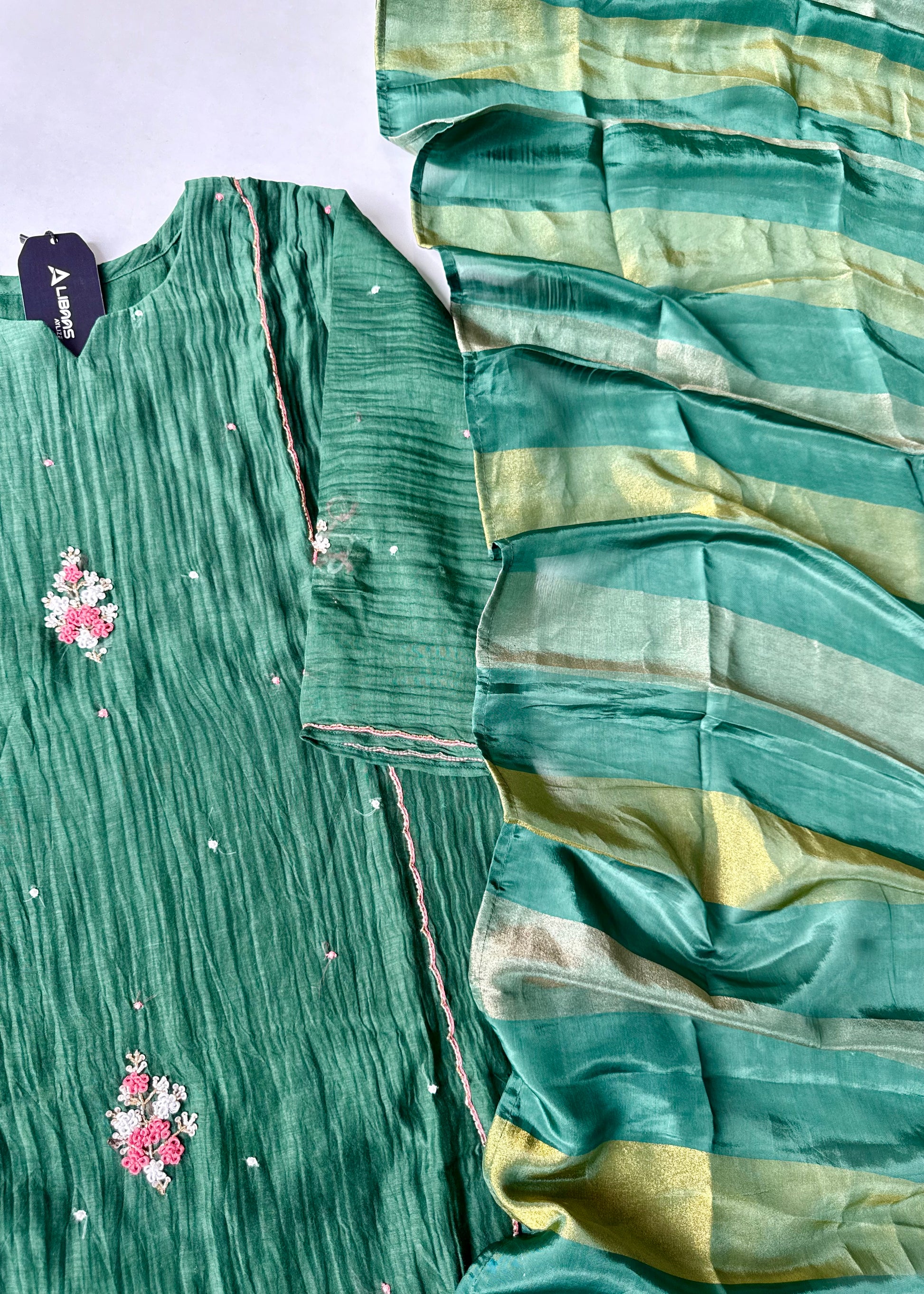 “Myra” Green Mul Chanderi A-Line Anarkali Kurta