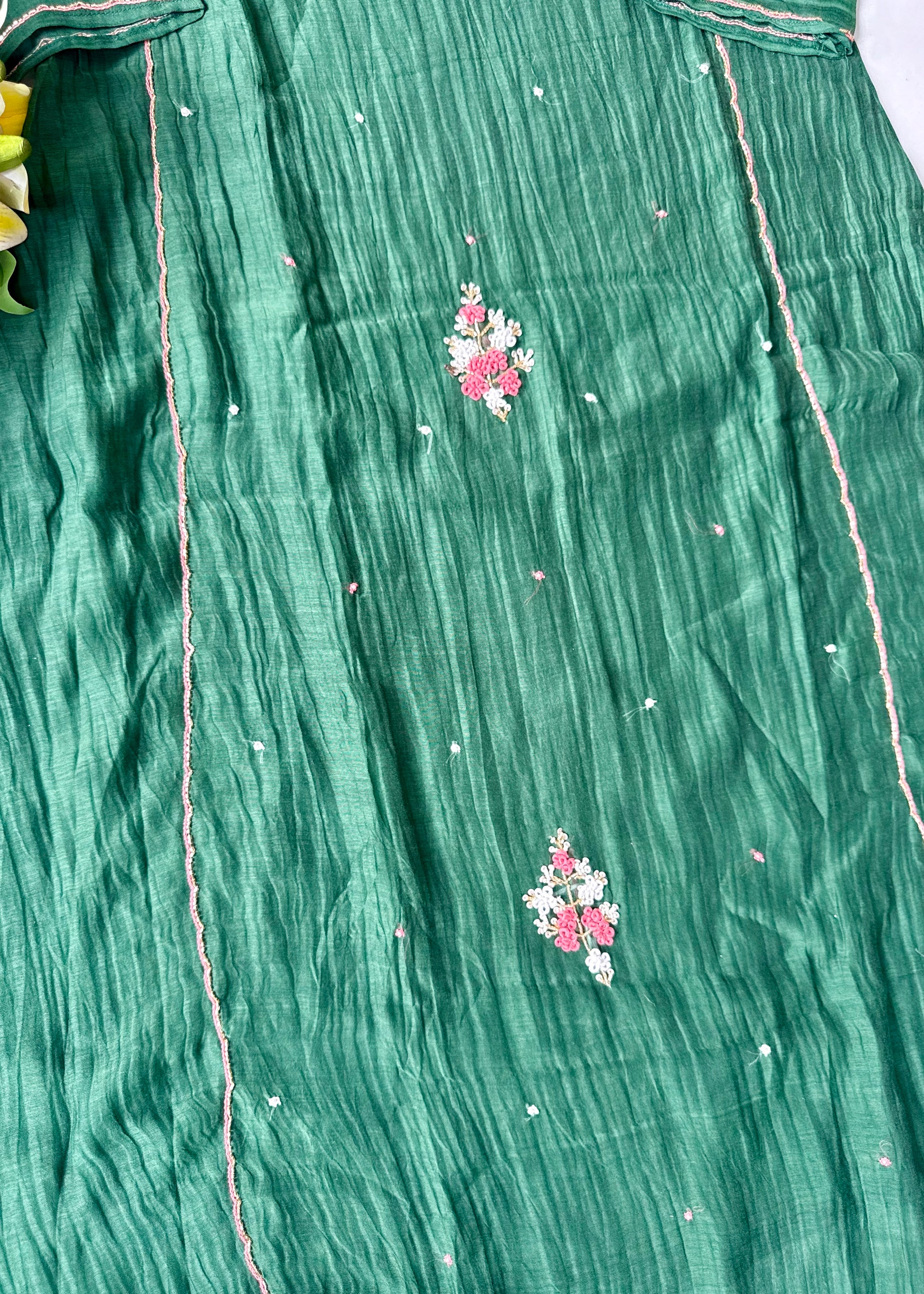 “Myra” Green Mul Chanderi A-Line Anarkali Kurta
