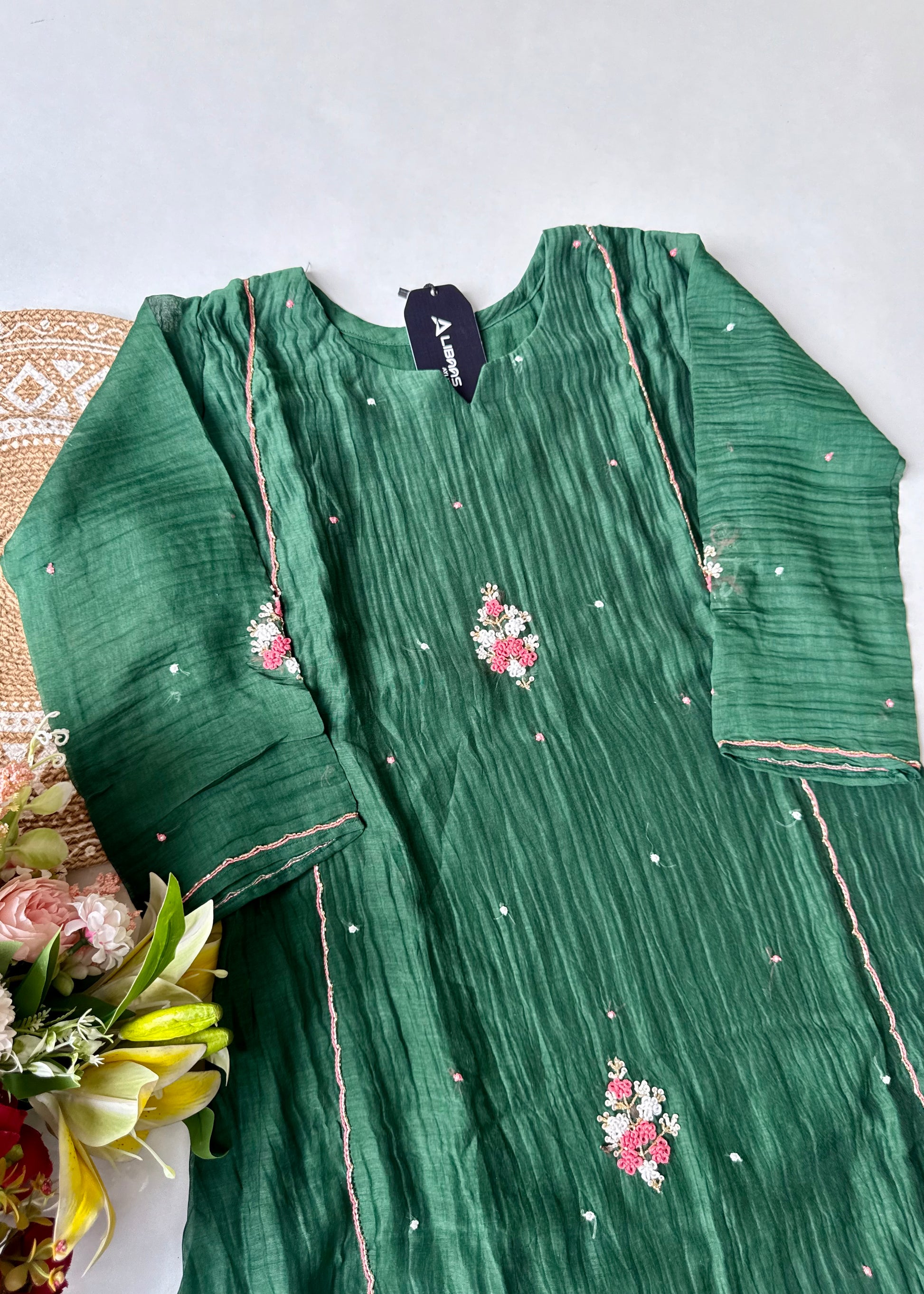 “Myra” Green Mul Chanderi A-Line Anarkali Kurta