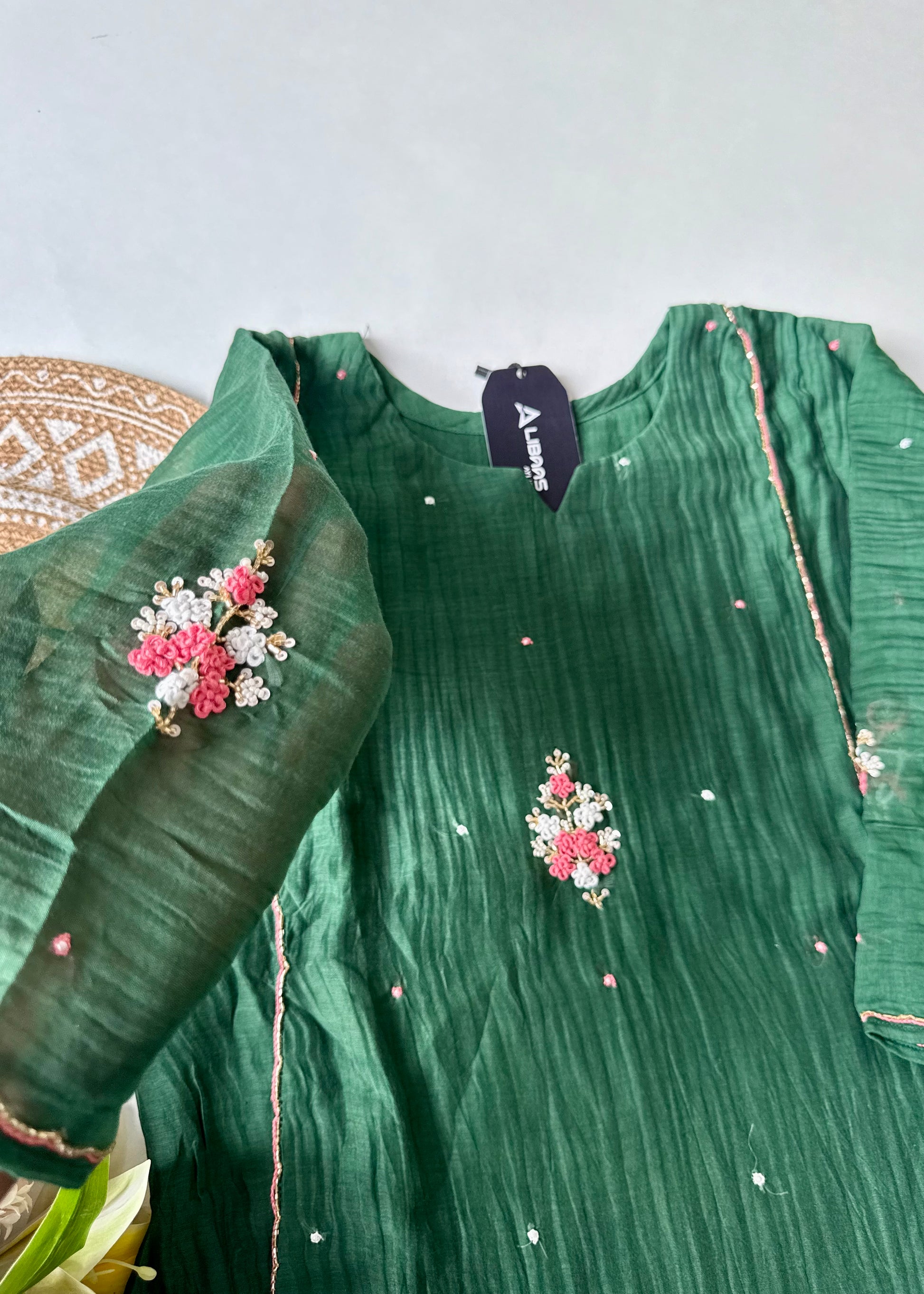 “Myra” Green Mul Chanderi A-Line Anarkali Kurta