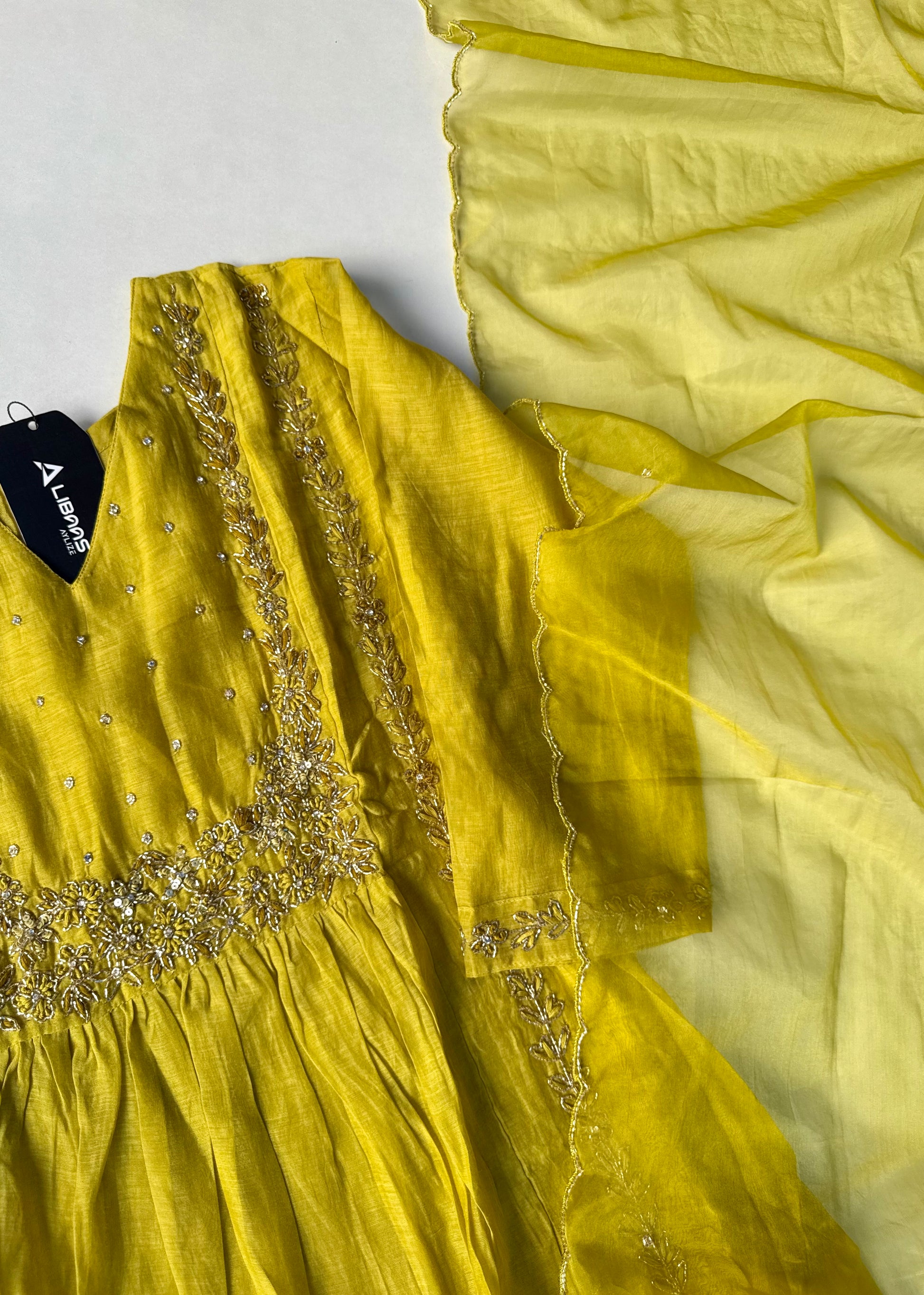 “Ayza” Premium Green Mul Chanderi A Line Suit set 🛍️