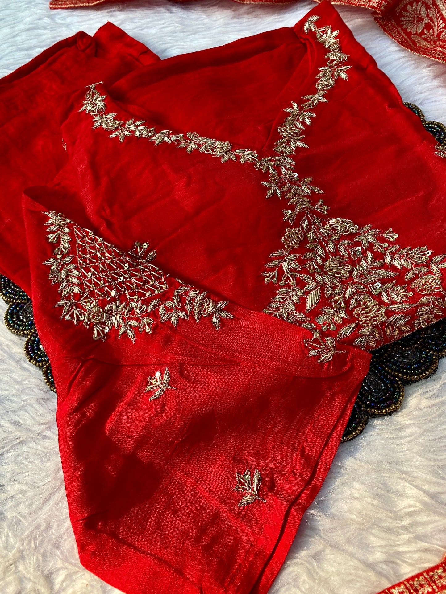 "Khushali" Silver zardozi work dola silk set