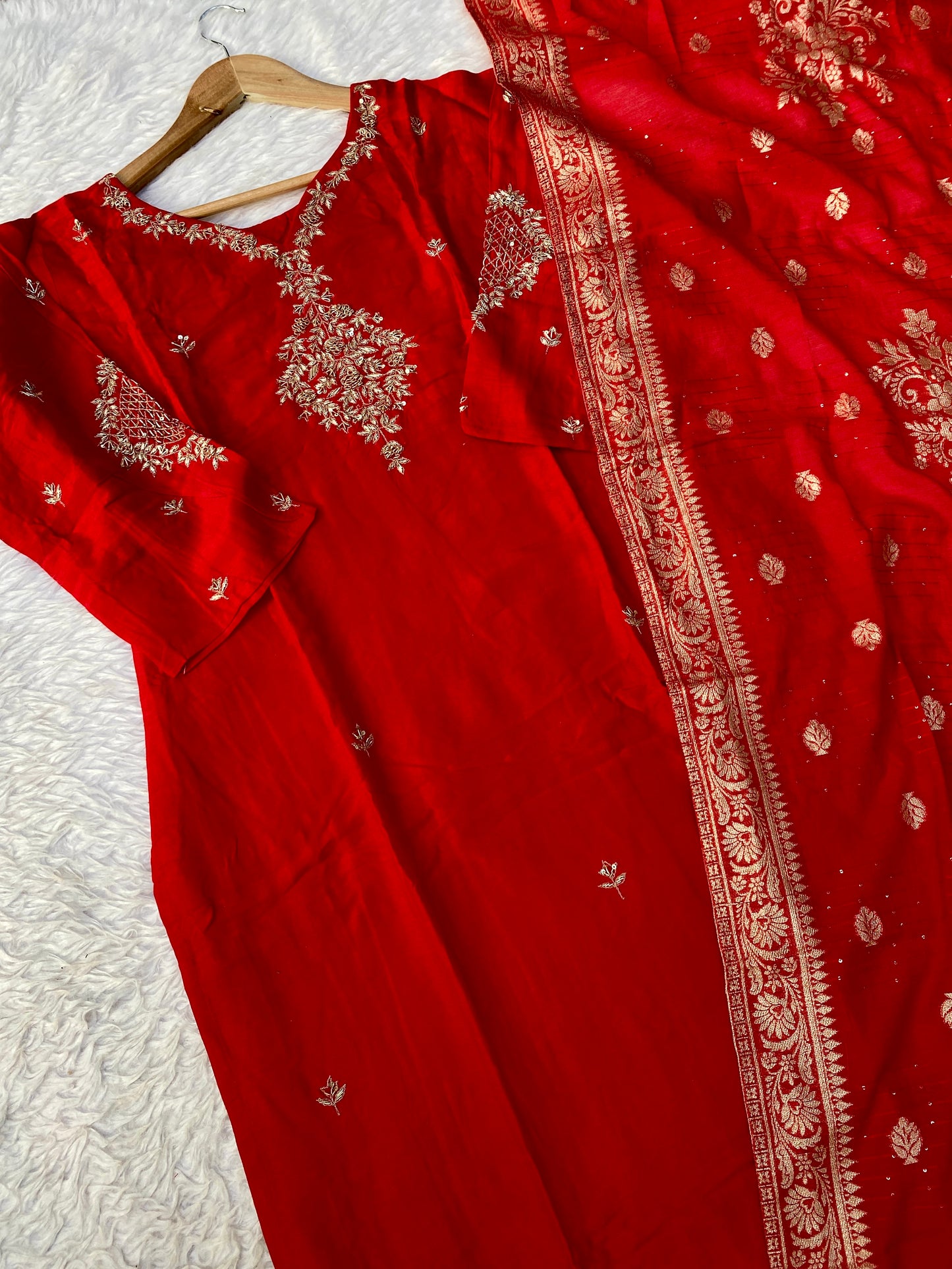 "Khushali" Silver zardozi work dola silk set