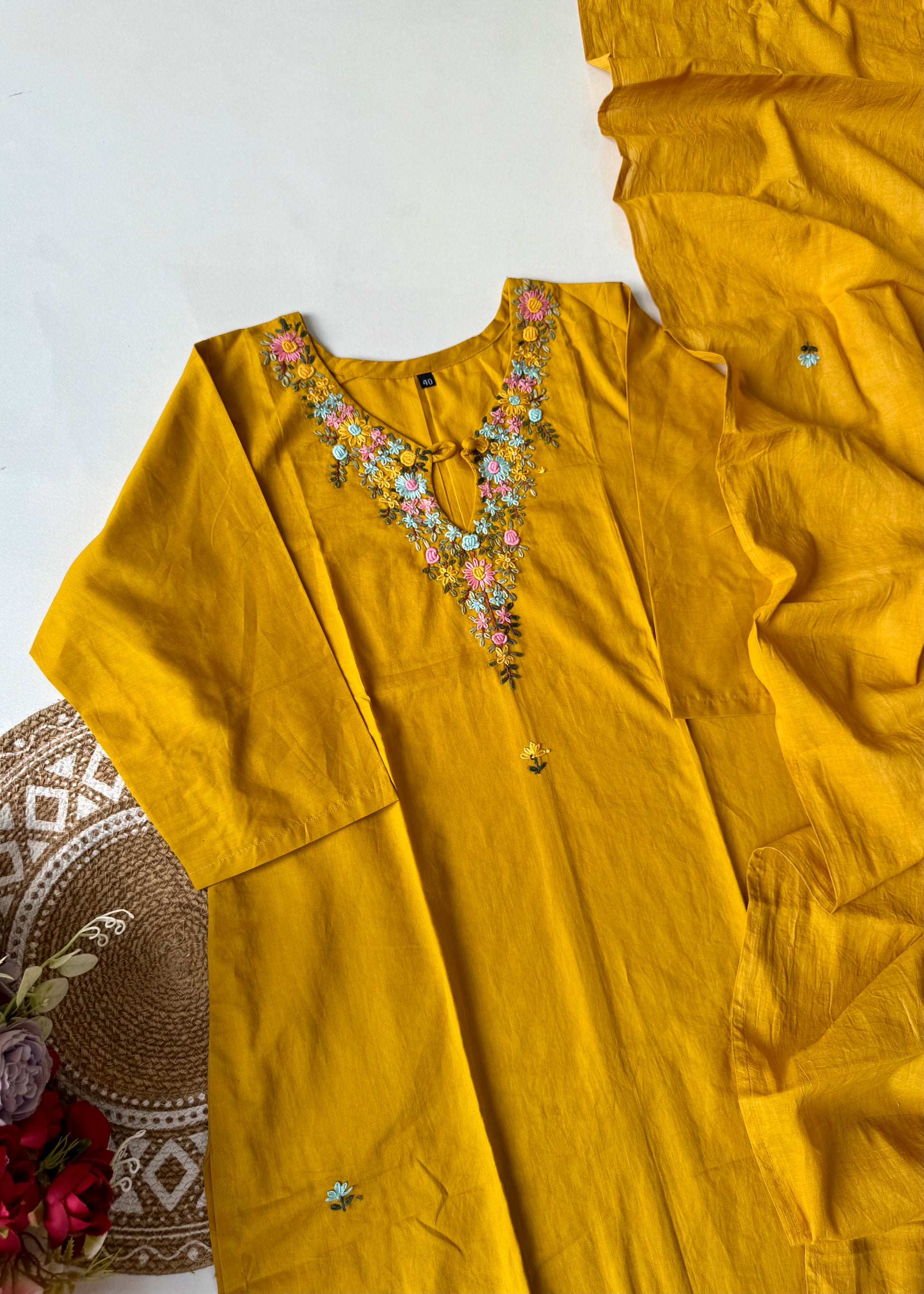“Avnika” Premium cotton thread work kurta set