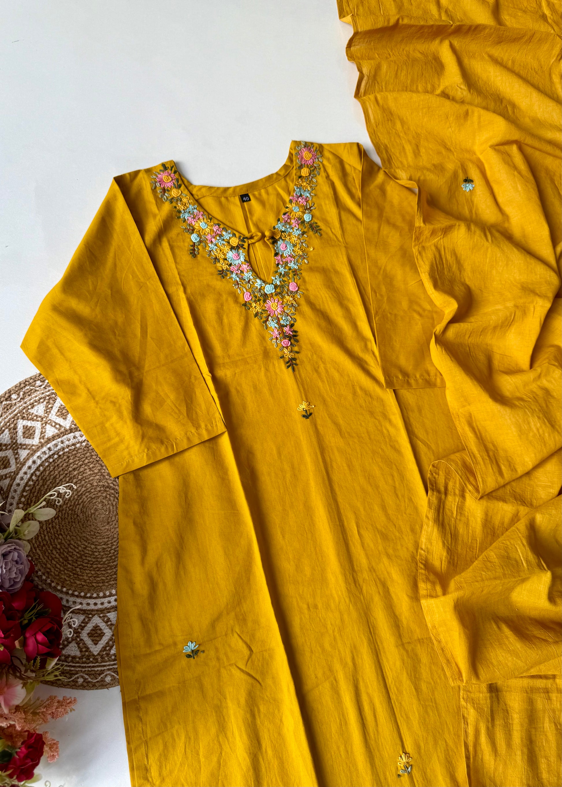 “Avnika” Premium cotton thread work kurta set