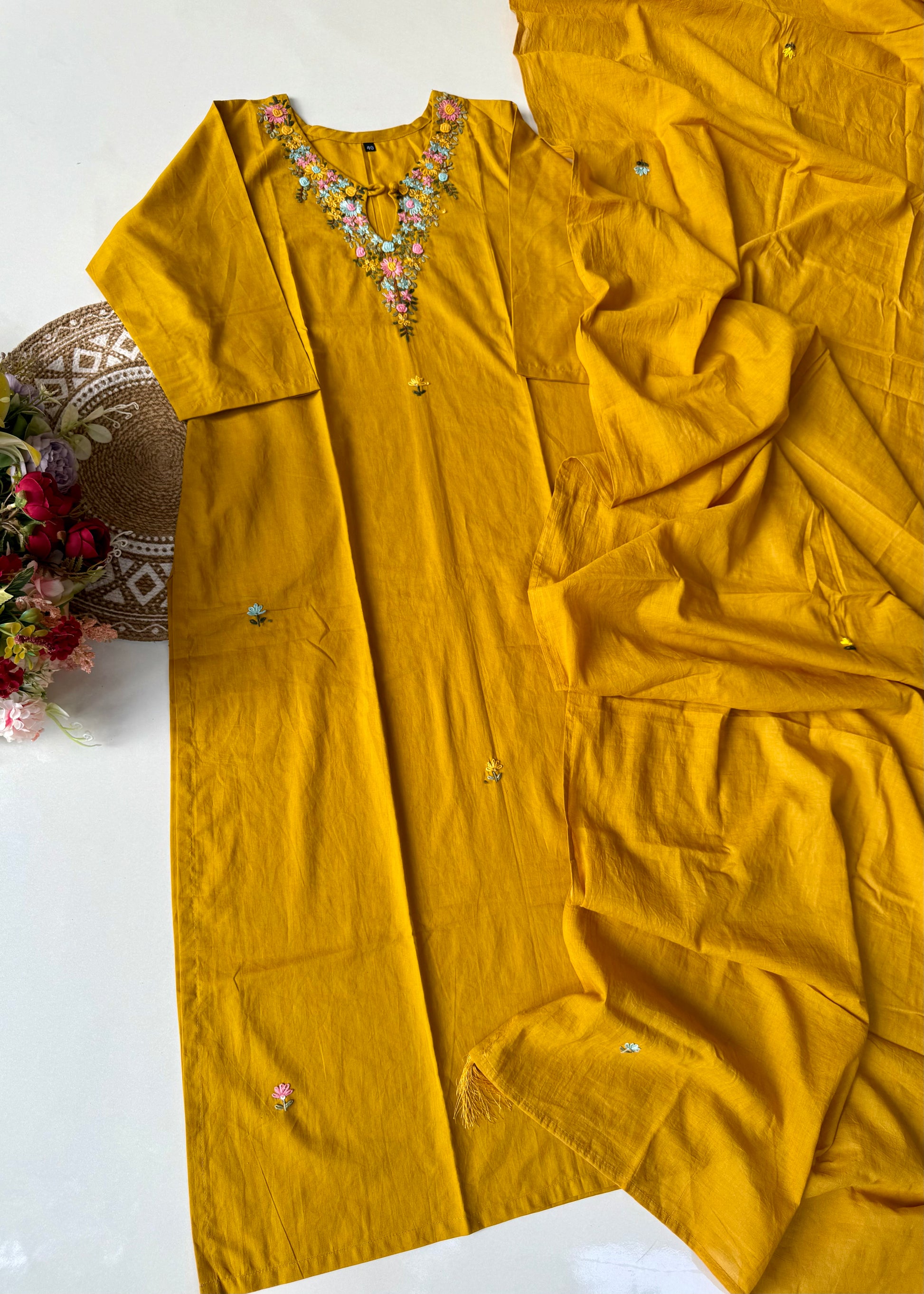 “Avnika” Premium cotton thread work kurta set