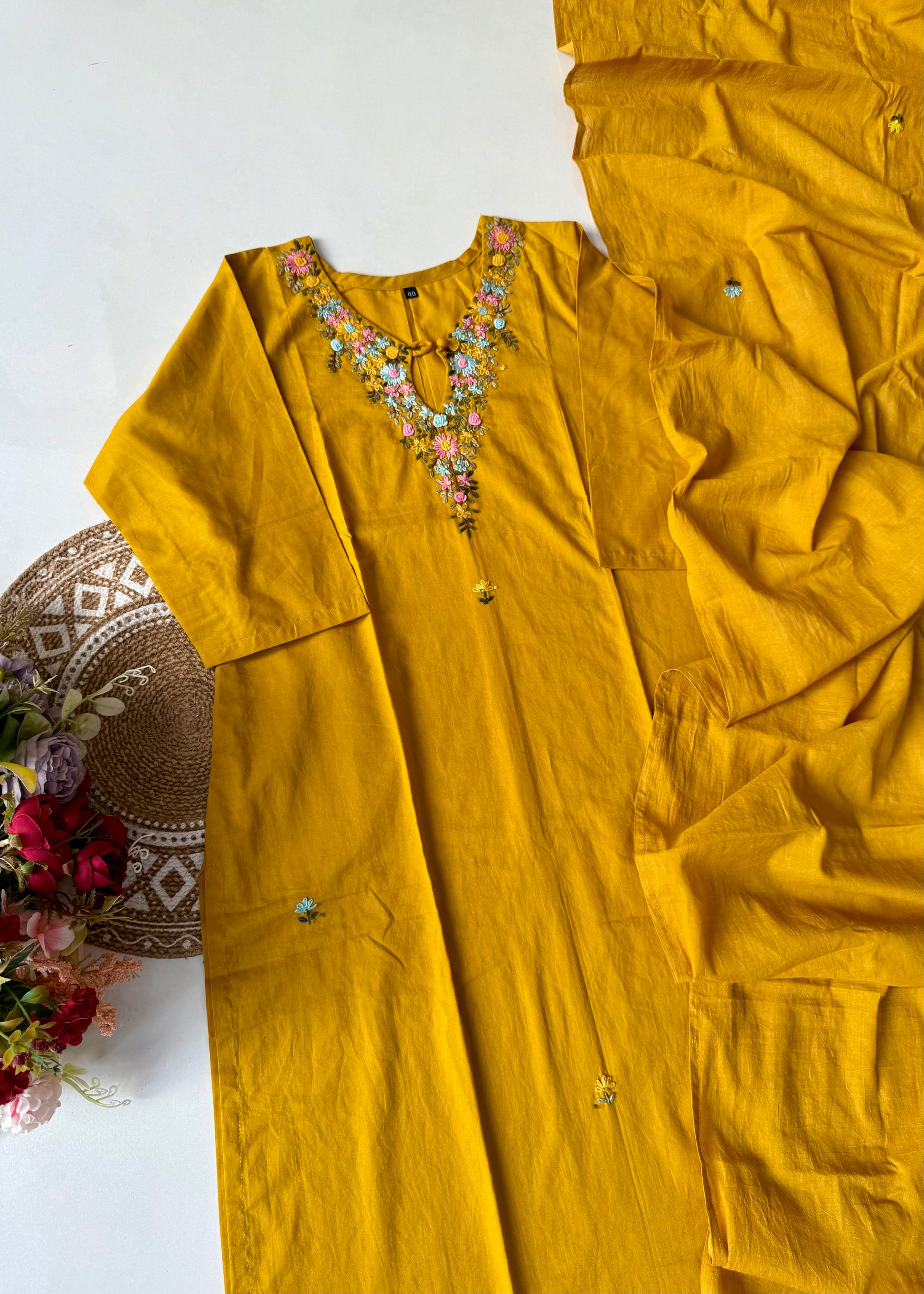 “Avnika” Premium cotton thread work kurta set