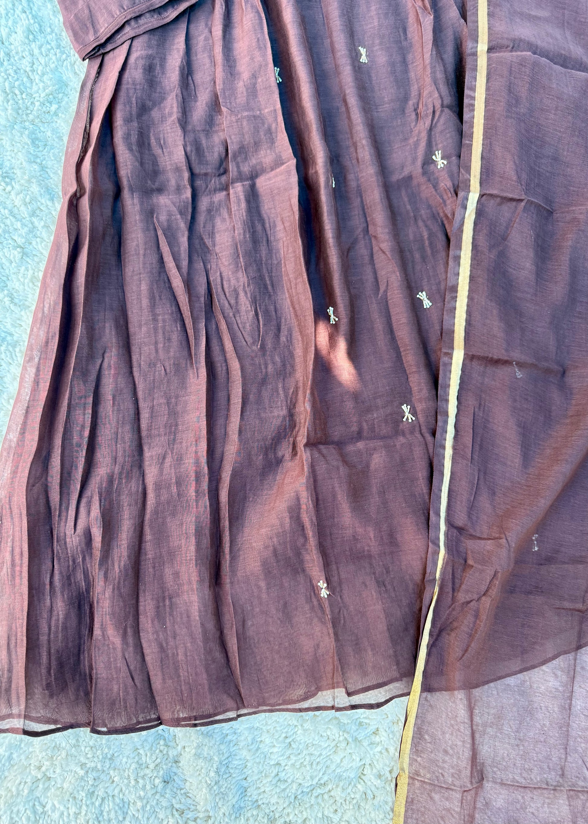 “Zayna” Premium Rich Brown Mul Chanderi anarkali kurta set