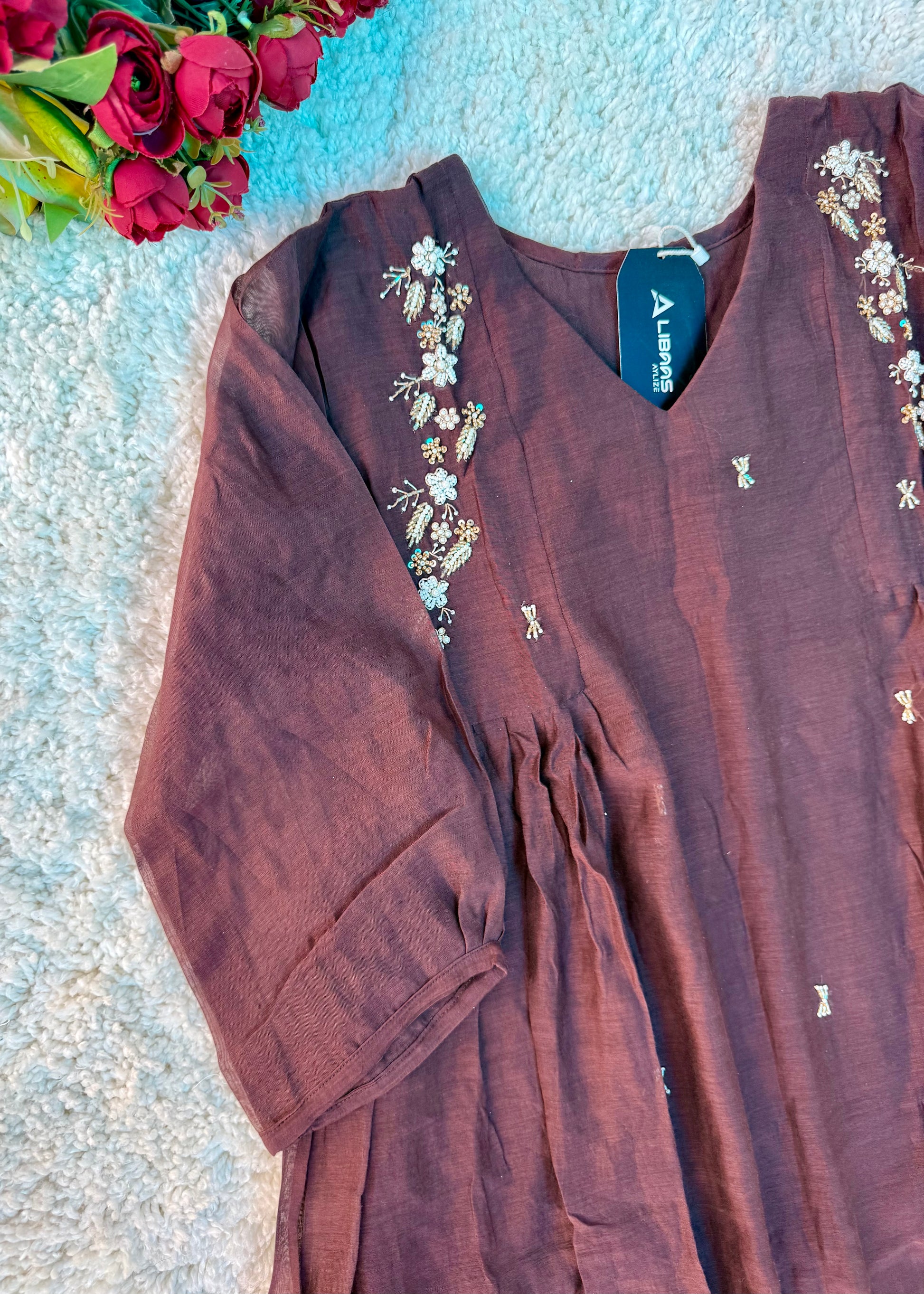 “Zayna” Premium Rich Brown Mul Chanderi anarkali kurta set