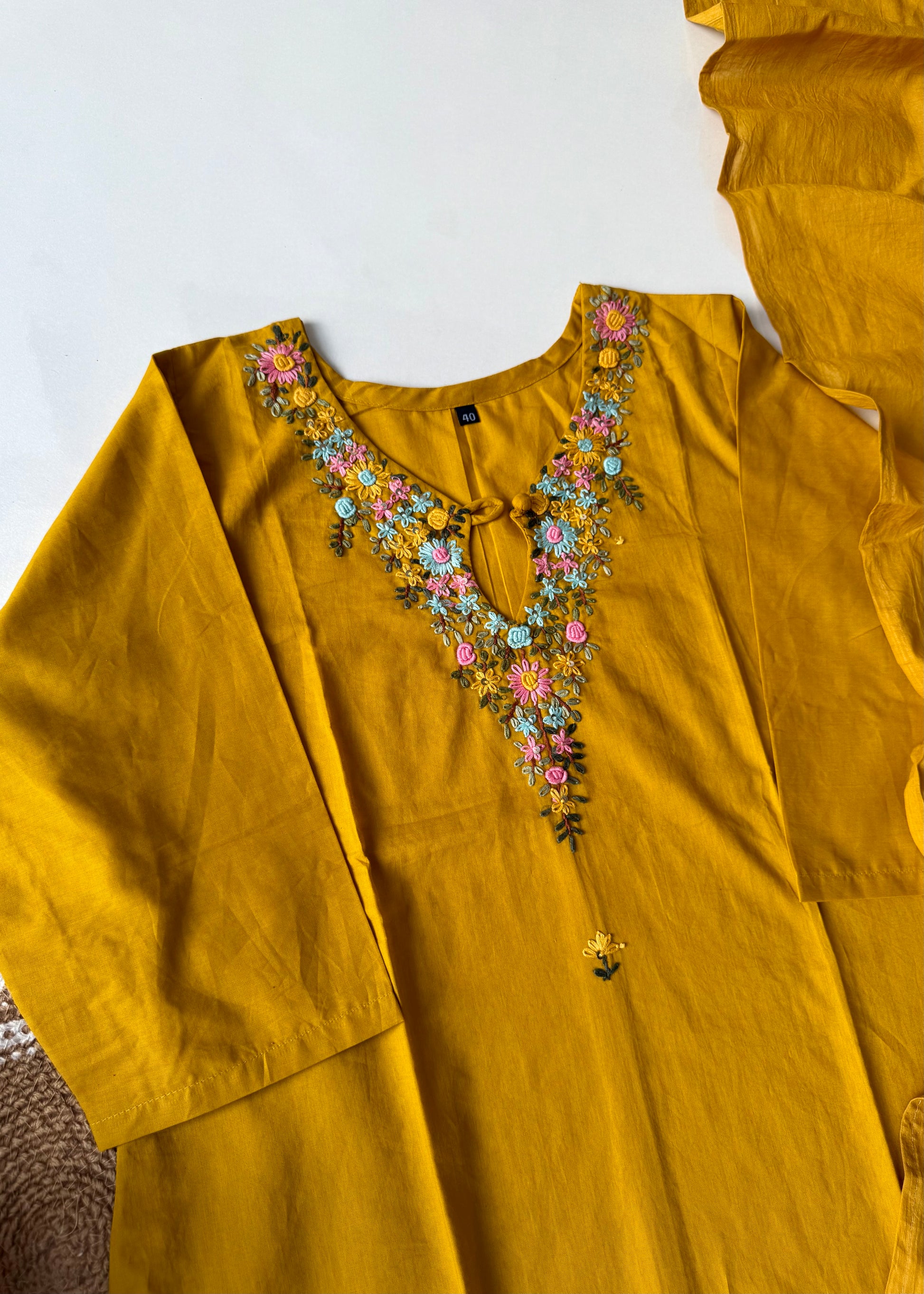 “Avnika” Premium cotton thread work kurta set