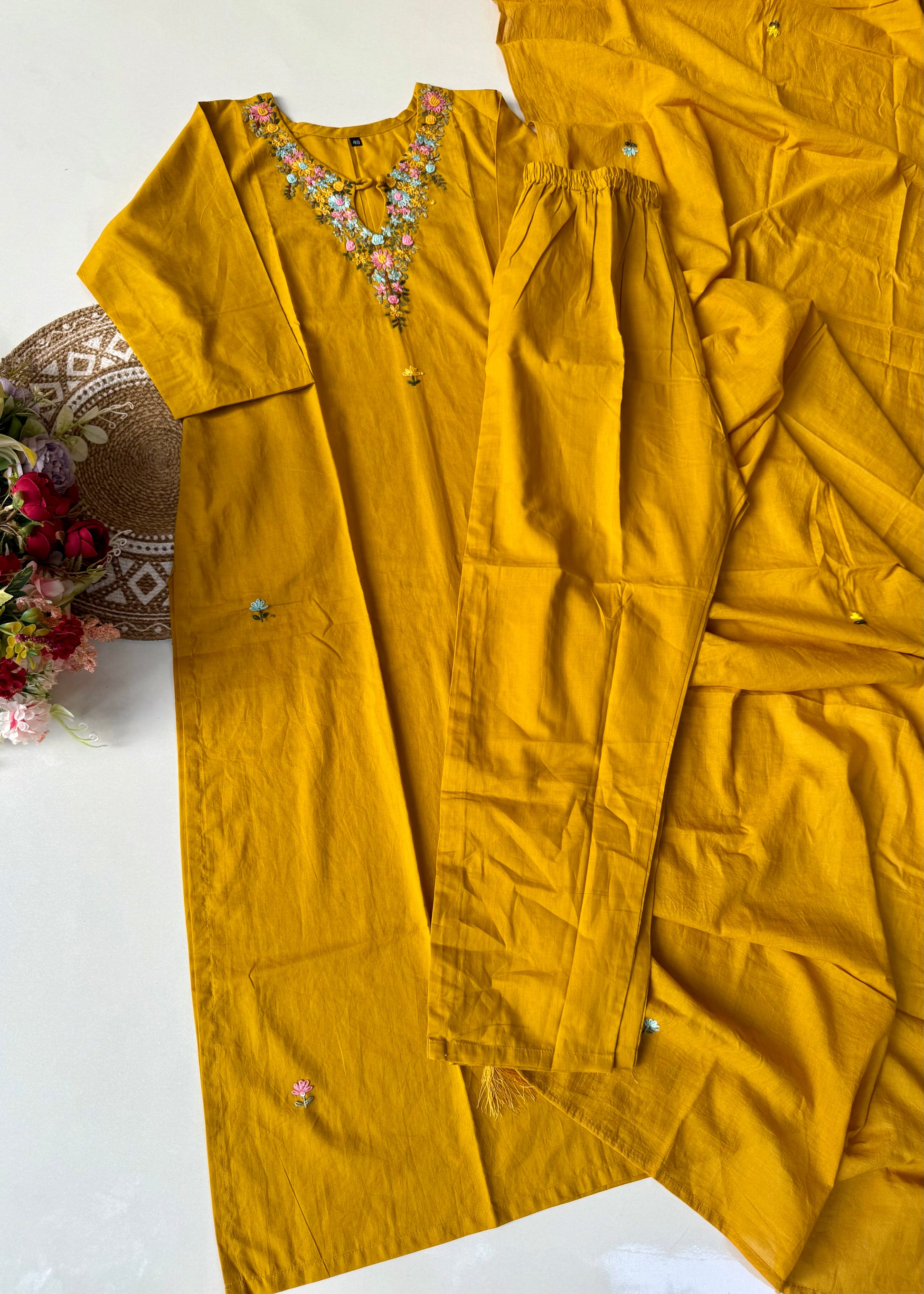 “Avnika” Premium cotton thread work kurta set