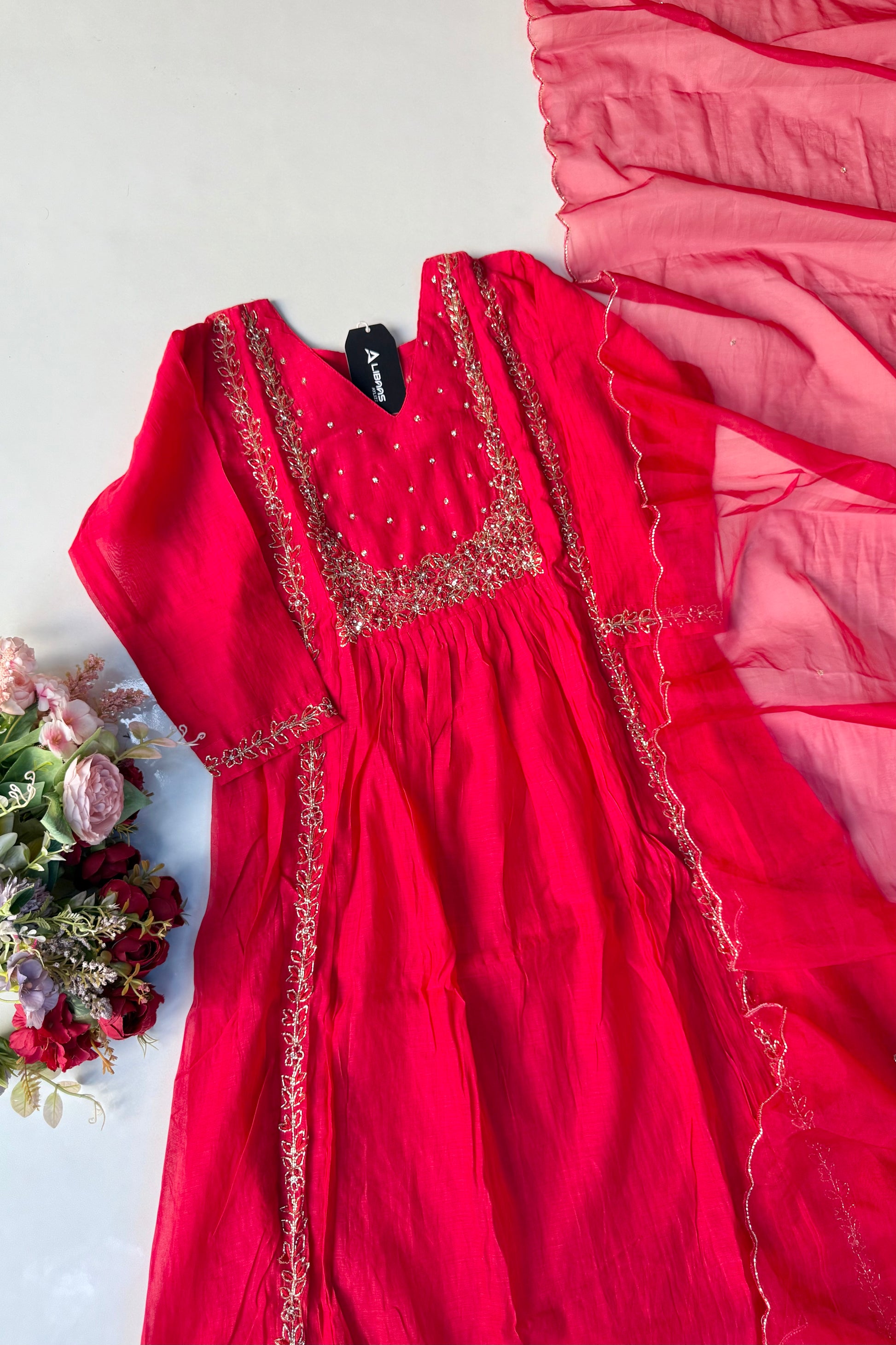 “Ayza” Premium Green Mul Chanderi A Line Suit set 🛍️